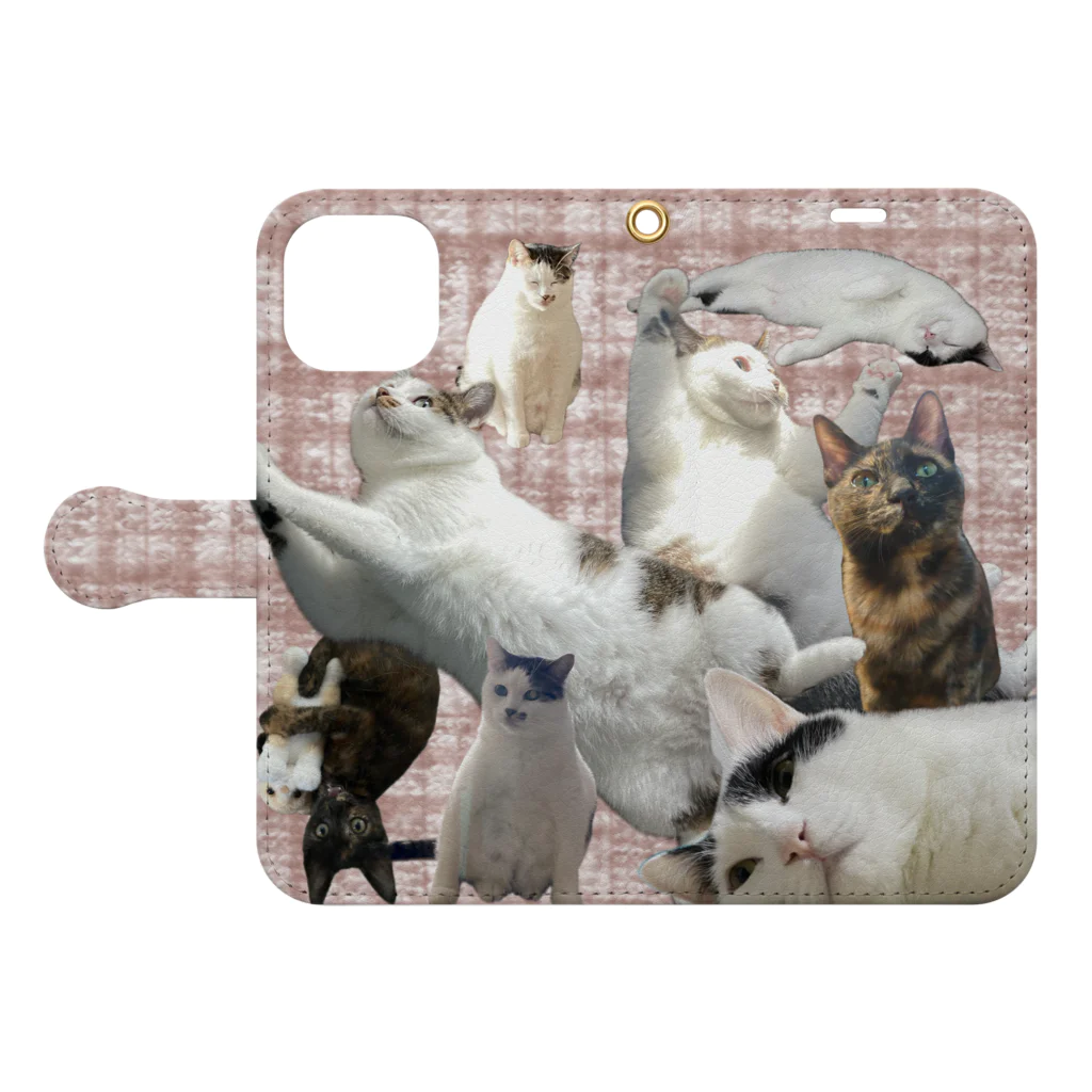 ももんがもんのねこねこねこねこねこめすねこ 手帳型スマホケースを開いた場合(外側)