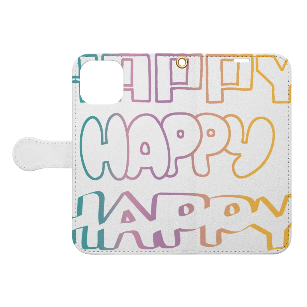 はしくれじゃいSHOPのHAPPYはっぴーハッピー 手帳型スマホケースを開いた場合(外側)