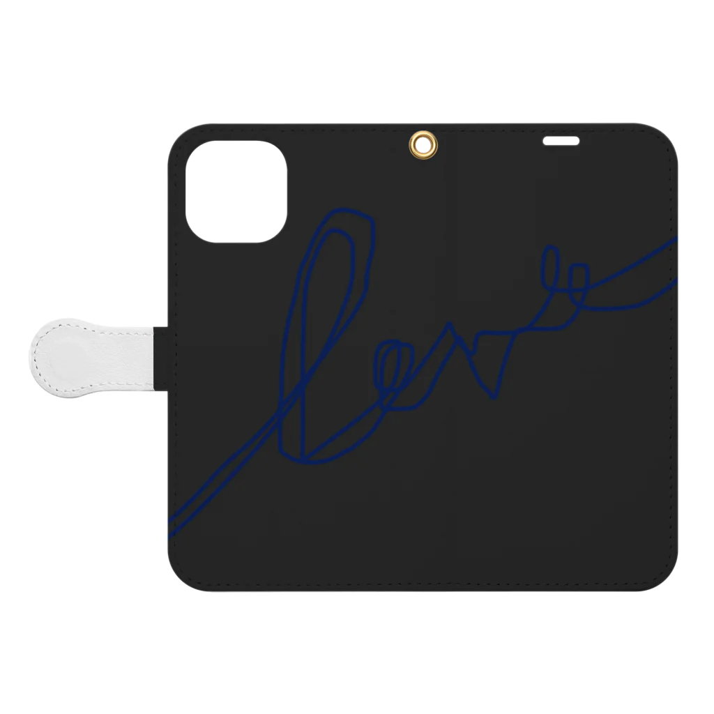 rilybiiのBlue LogoArt × Charcoal 手帳型スマホケースを開いた場合(外側)