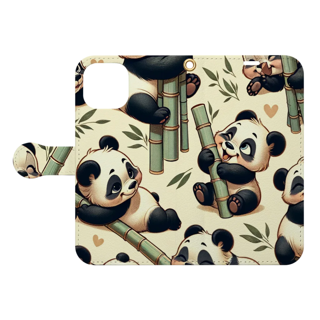 SAI.AI【ビンテージアニマル】のpandas【ビンテージアニマル】 Book-Style Smartphone Case:Opened (outside)