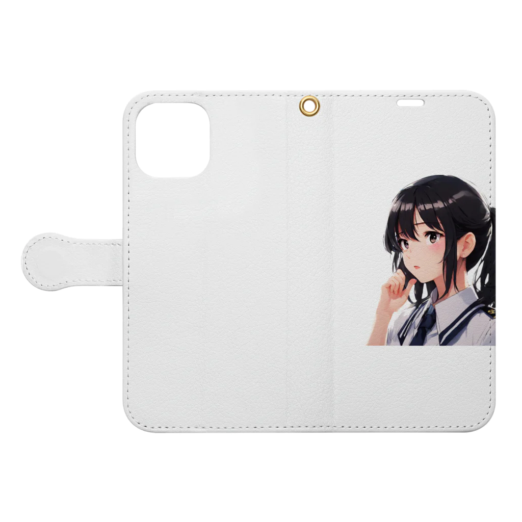 かわいい女の子とシュールな絵のあらあら～真理子さん Book-Style Smartphone Case:Opened (outside)