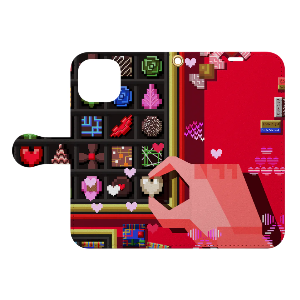 高村檸檬のLove Chocolate -pixel art- Book-Style Smartphone Case:Opened (outside)