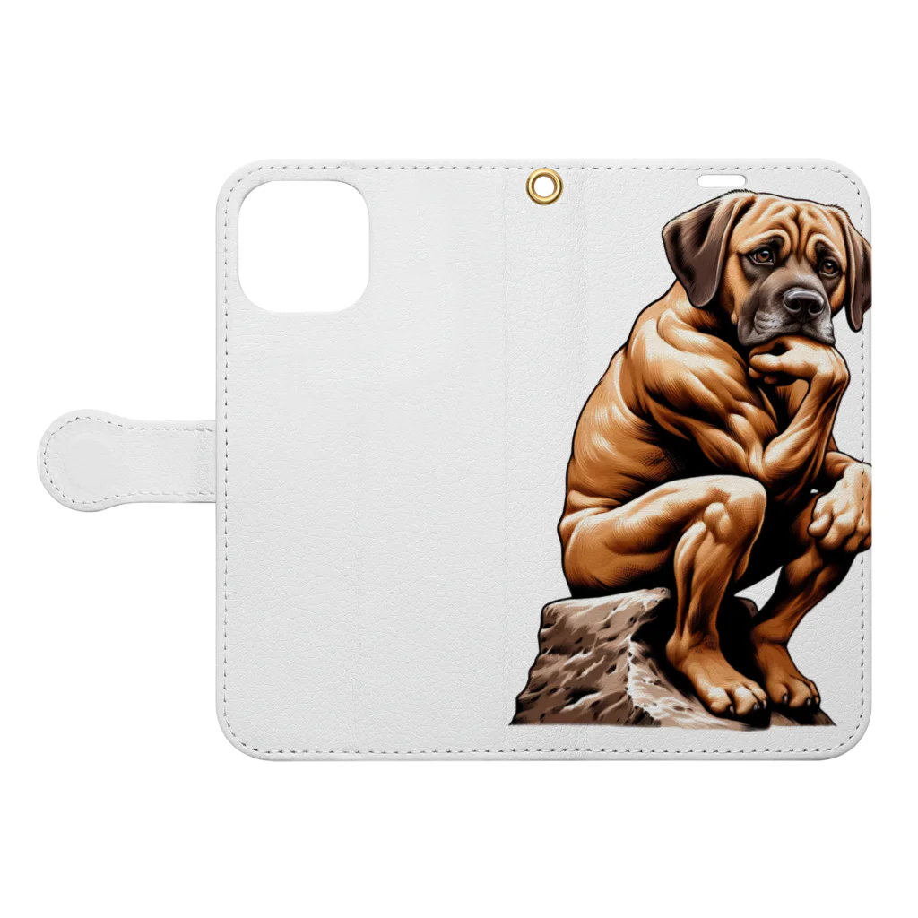 Urban A24の【Thinks】考える犬 Thinking Dog Book-Style Smartphone Case:Opened (outside)