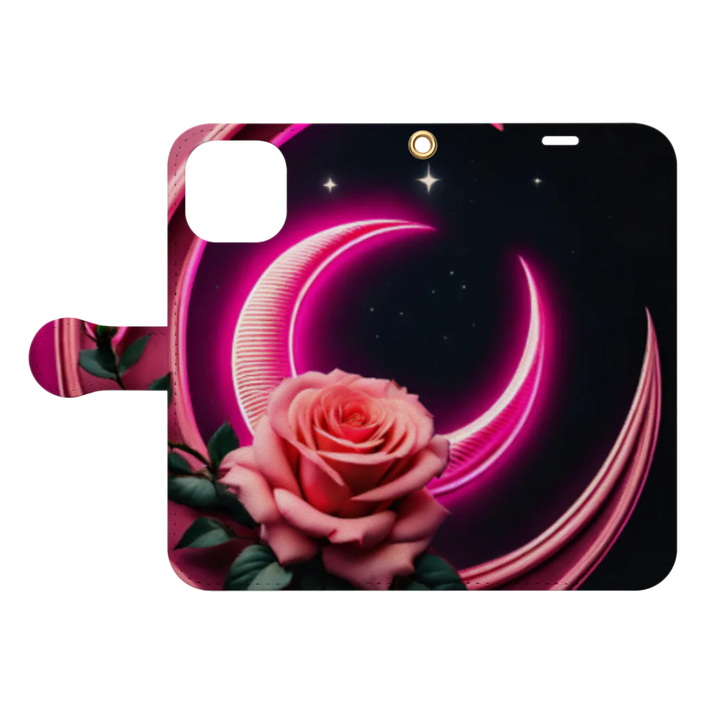 RetrowaveFlowerのRetrowaveFlower-薔薇- Book-Style Smartphone Case:Opened (outside)