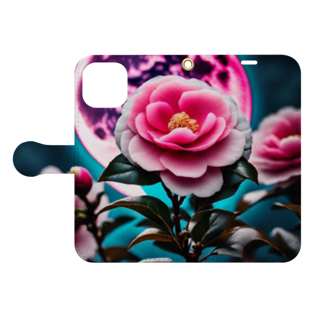 RetrowaveFlowerのRetrowaveFlower-寒椿- Book-Style Smartphone Case:Opened (outside)