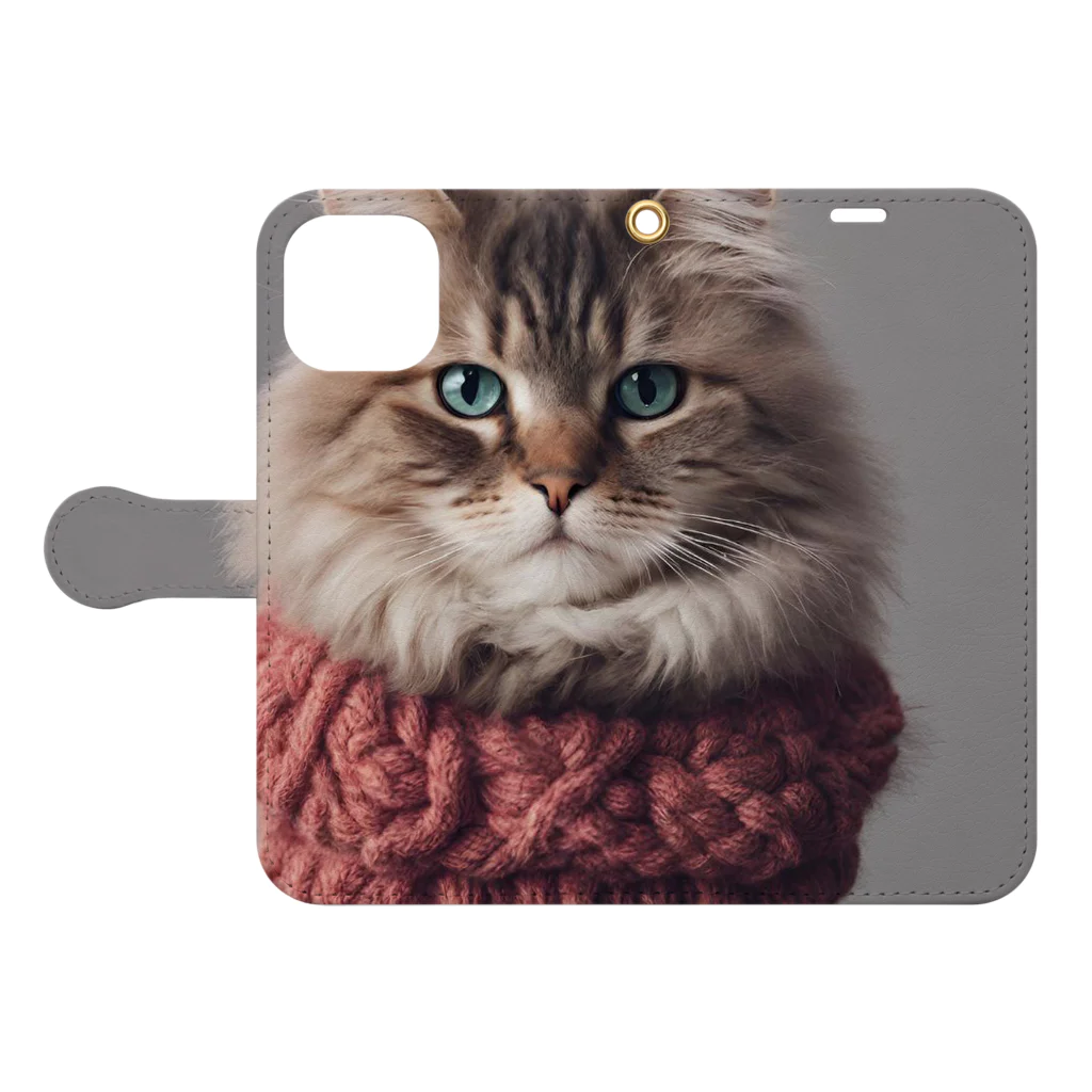 てくのちゃんのサンタを信じてる猫　ロゴなし Book-Style Smartphone Case:Opened (outside)