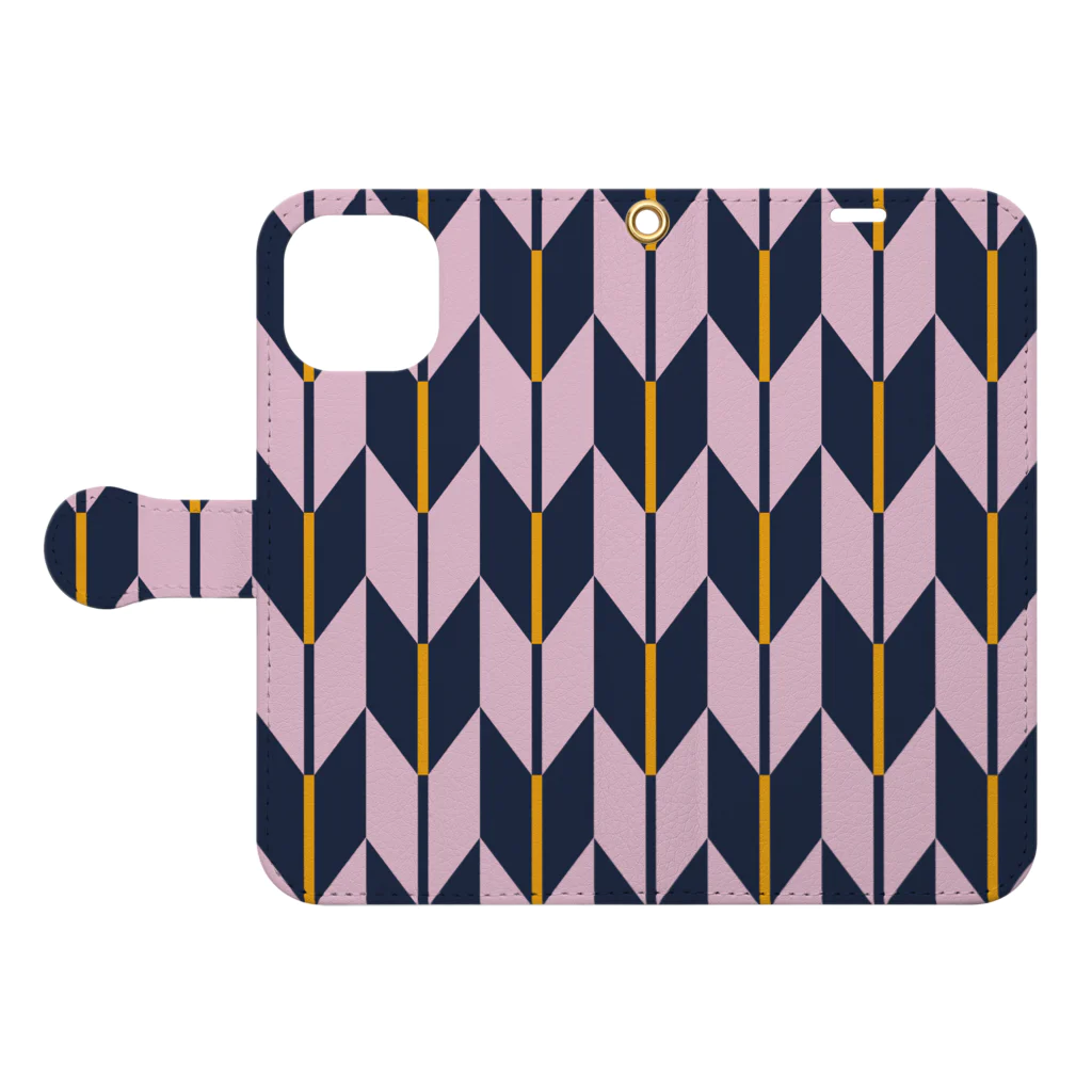 Musashi和柄Shop 【Japanese pattern】の矢絣手帳型スマホケース Book-Style Smartphone Case:Opened (outside)