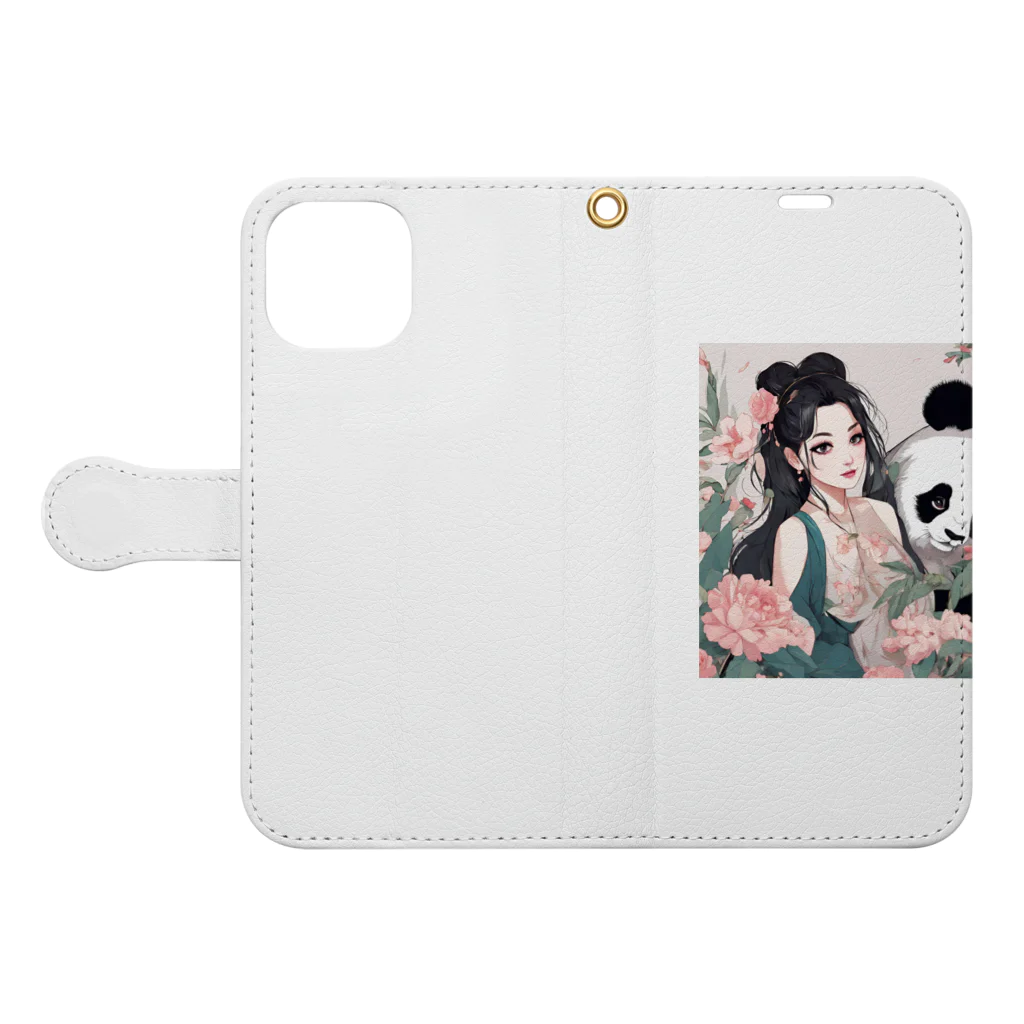 アニマルズの美女とパンダ Book-Style Smartphone Case:Opened (outside)