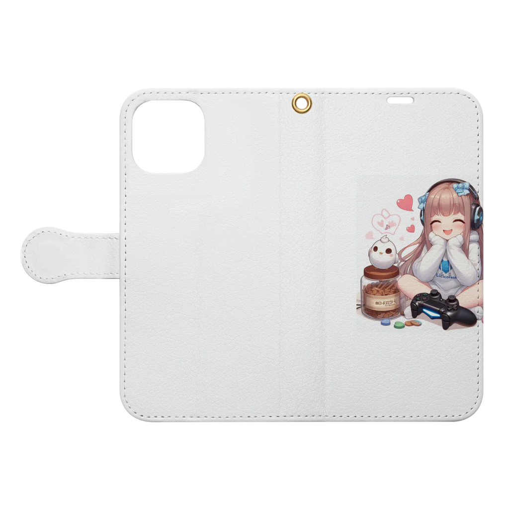 luckyTigerのゲーム女子 Book-Style Smartphone Case:Opened (outside)