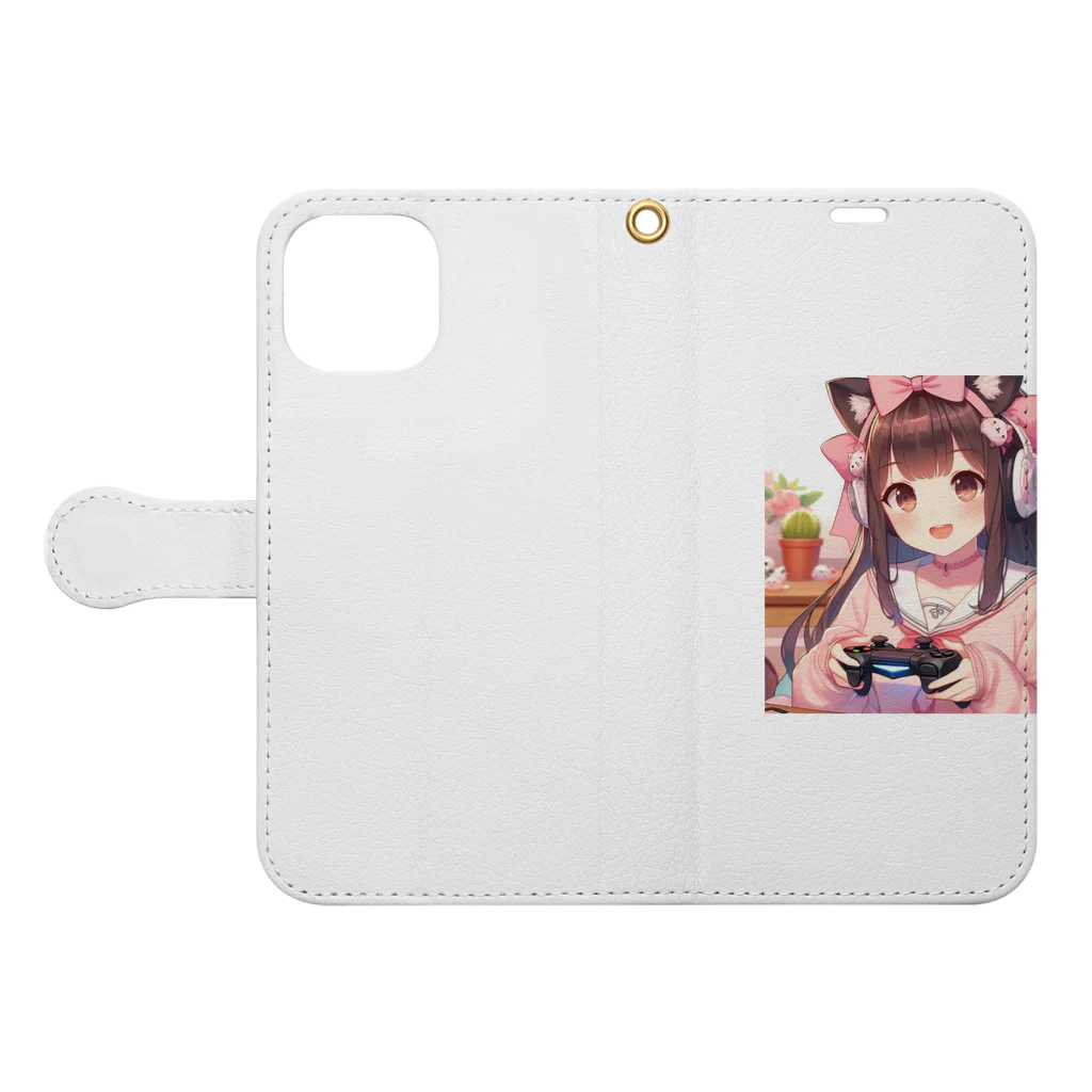 luckyTigerのゲーム女子 Book-Style Smartphone Case:Opened (outside)