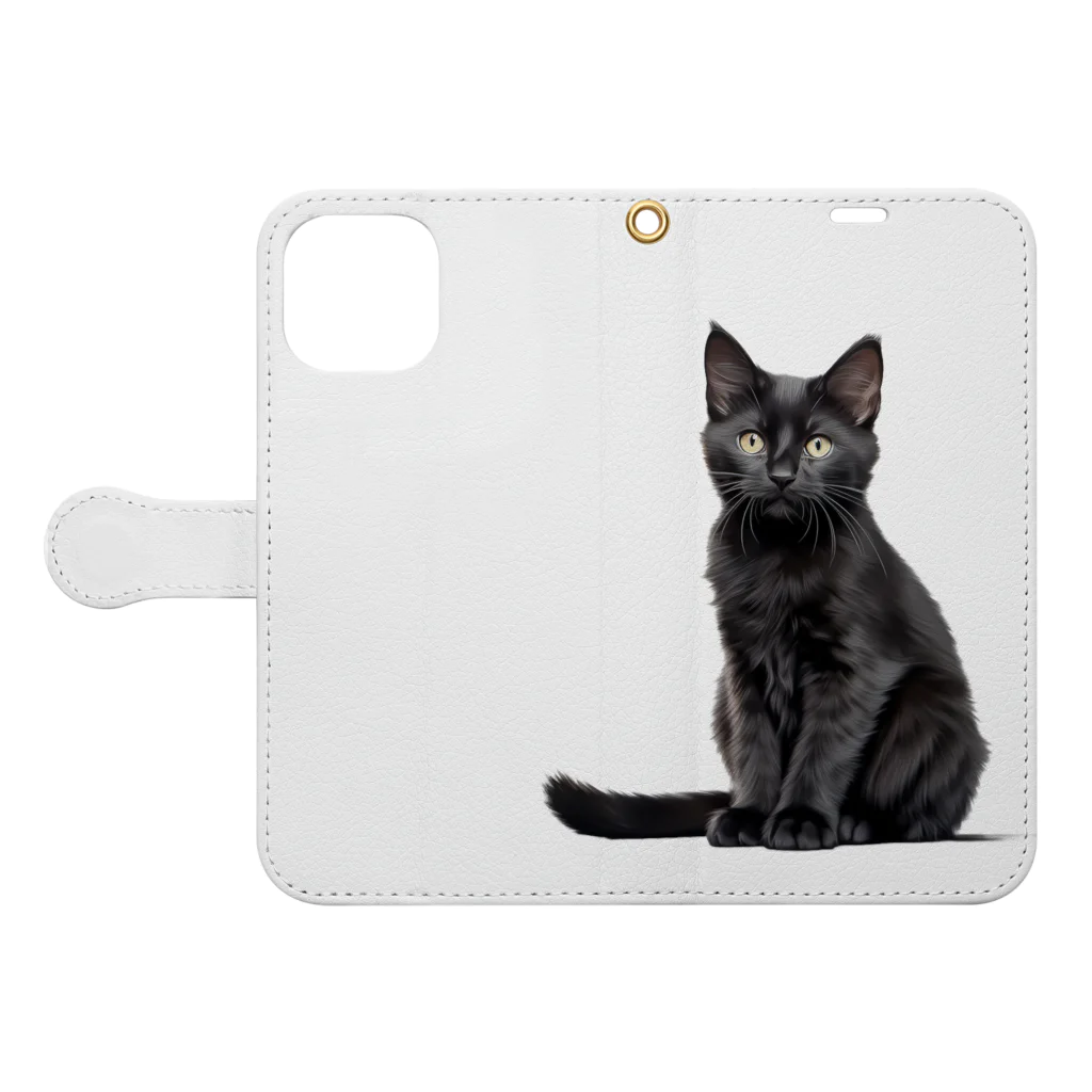 日向ぼっこの黒猫ちも（シンプル） Book-Style Smartphone Case:Opened (outside)