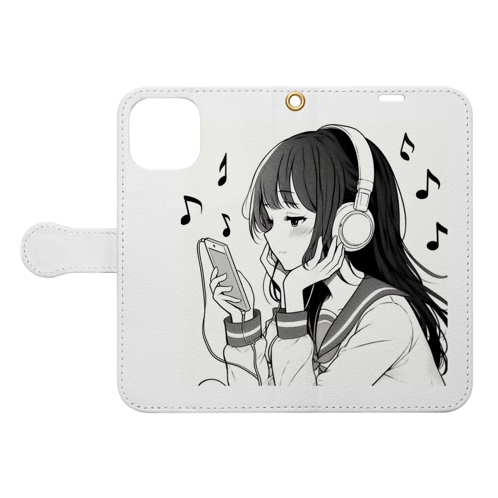 kibou0304の音楽を聴く女の子 Book-Style Smartphone Case:Opened (outside)