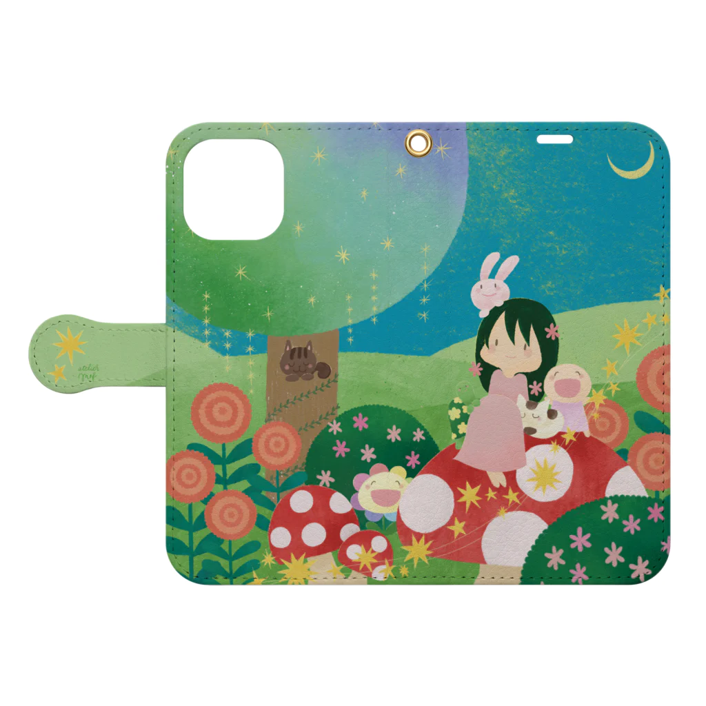 あとりええむえふの星とキノコの丘で Book-Style Smartphone Case:Opened (outside)