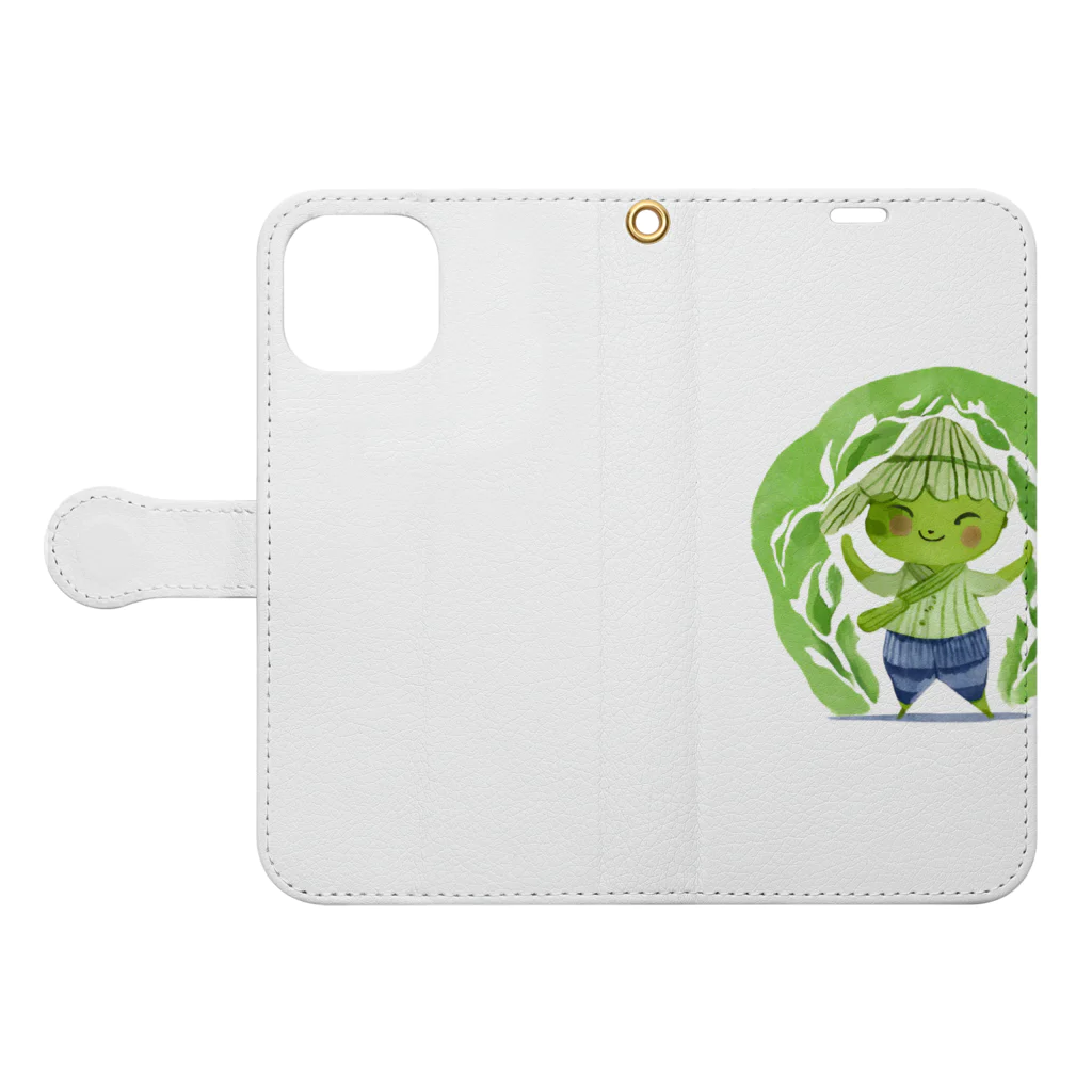 にんにんにんじゃの抹茶の小人 Book-Style Smartphone Case:Opened (outside)