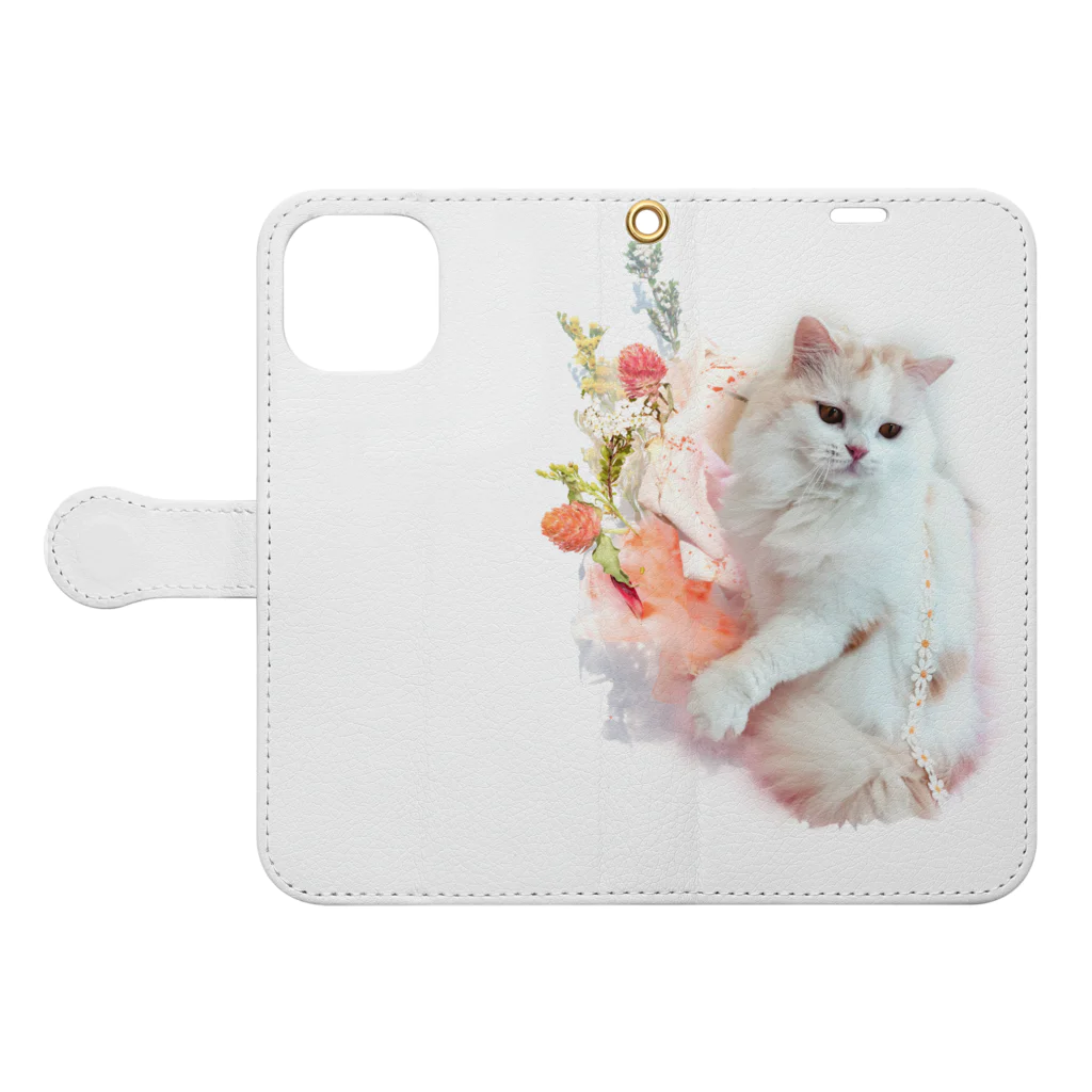 la mer alleeの花と猫 Book-Style Smartphone Case:Opened (outside)