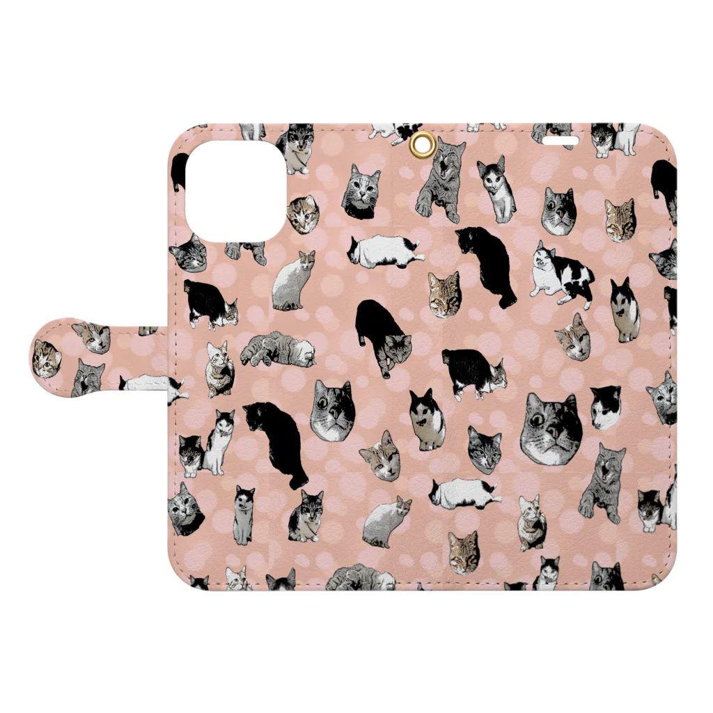 アニマル四字熟語のI LOVE CAT's　(PINK) 猫だらけ！最高にキュートな猫パラダイス！ Book-Style Smartphone Case:Opened (outside)