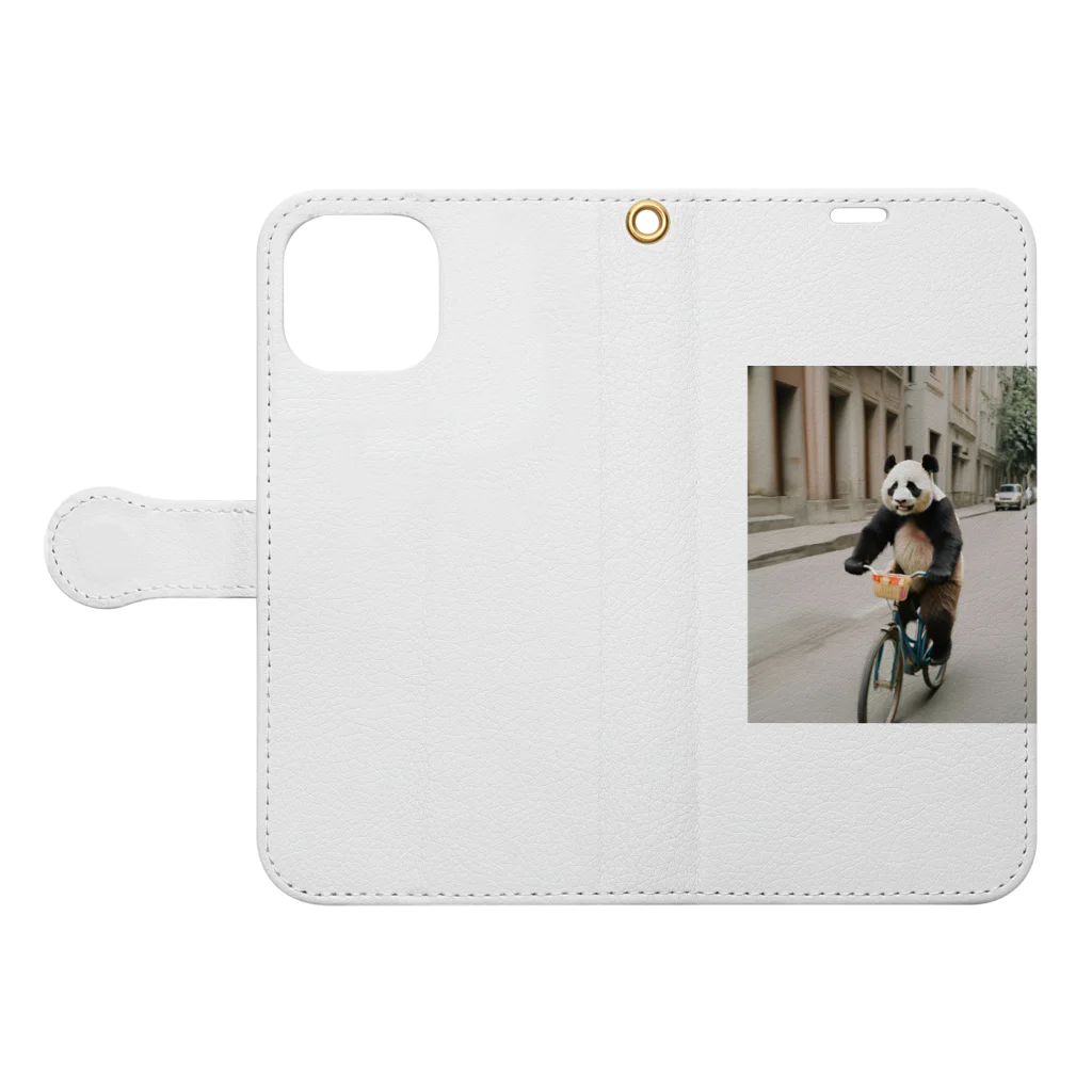 Repezenの自転車に乗るパンダ Book-Style Smartphone Case:Opened (outside)
