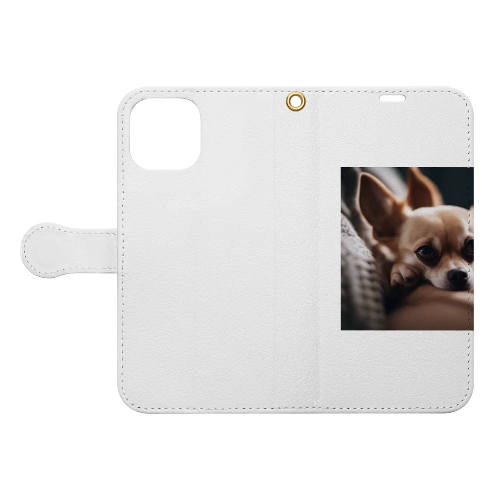 oscartakaの飼い主の足元にくっついているチワワ Book-Style Smartphone Case:Opened (outside)