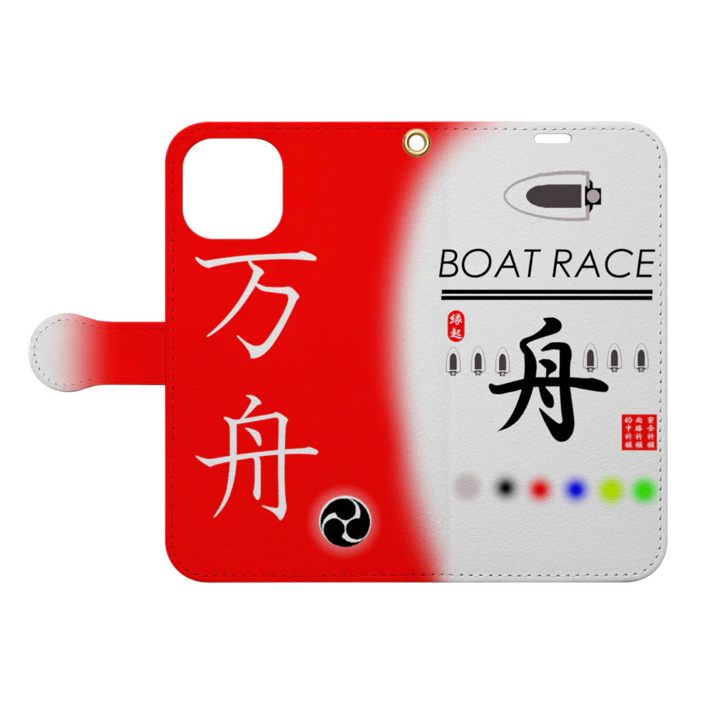 G-HERRINGのボートレース 万舟（ BOAT RACE ；安全祈願；必勝祈願；的中祈願 ）三つ巴。 手帳型スマホケースを開いた場合(外側)