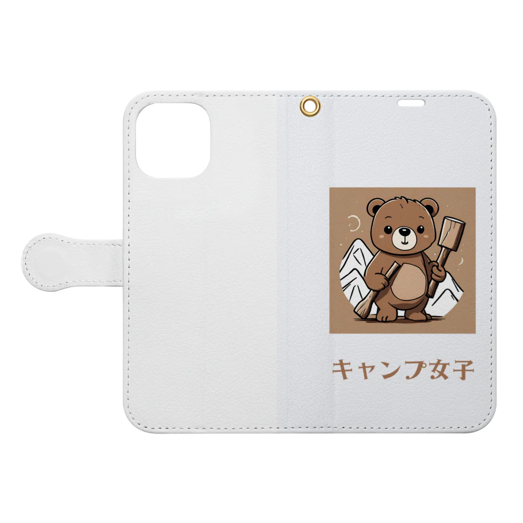 PORUPORU789の薪割りくまちゃん Book-Style Smartphone Case:Opened (outside)