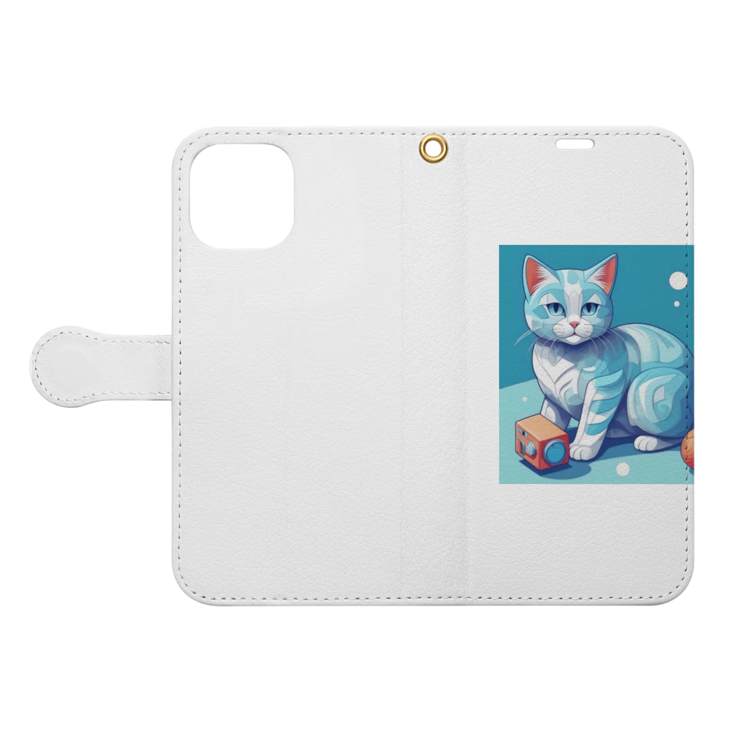 raft.weavingの狩猫ブルー Book-Style Smartphone Case:Opened (outside)