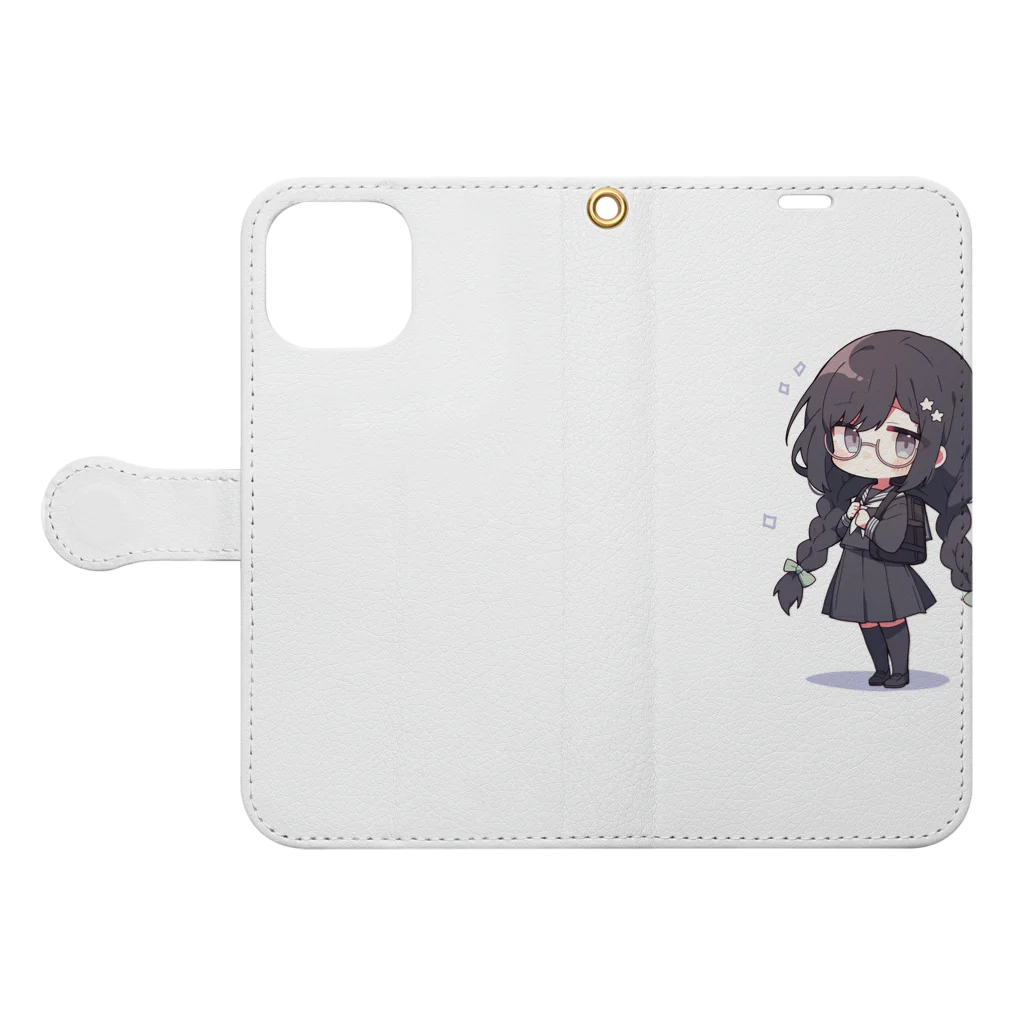 かわいい女の子とシュールな絵の地味子 Book-Style Smartphone Case:Opened (outside)