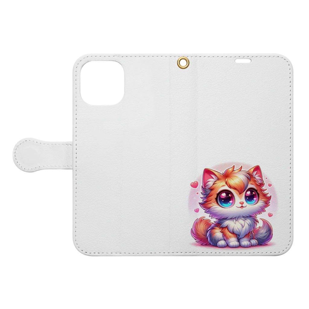 もふもふアニマルズのふわふわ大目な可愛い猫 Book-Style Smartphone Case:Opened (outside)