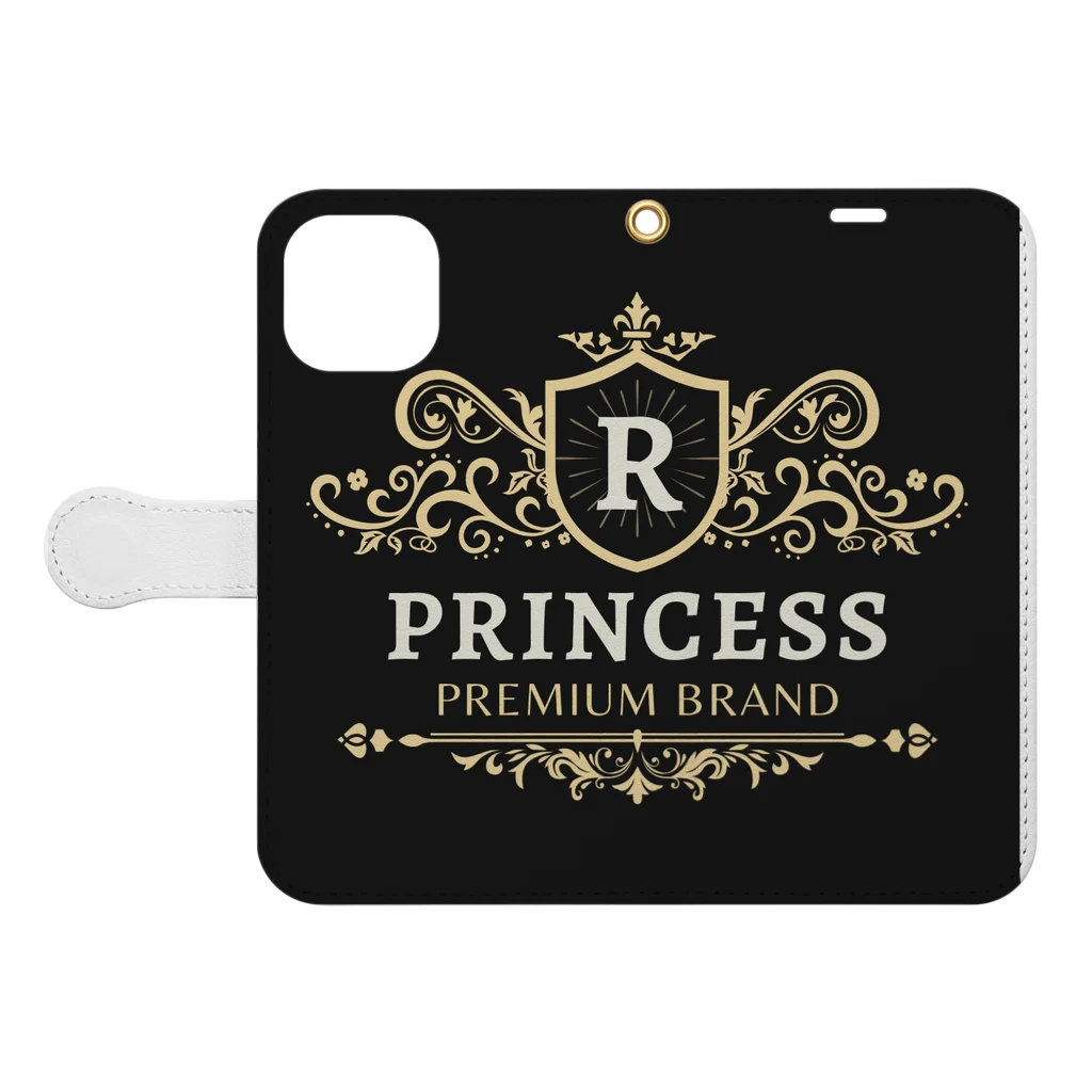 ROYAL Princessのゴージャスロゴブランド 手帳型スマホケースを開いた場合(外側)