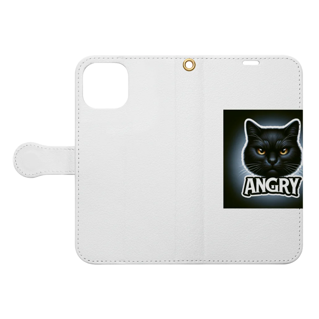 same_sharkのアングリー黒猫シリーズ Book-Style Smartphone Case:Opened (outside)