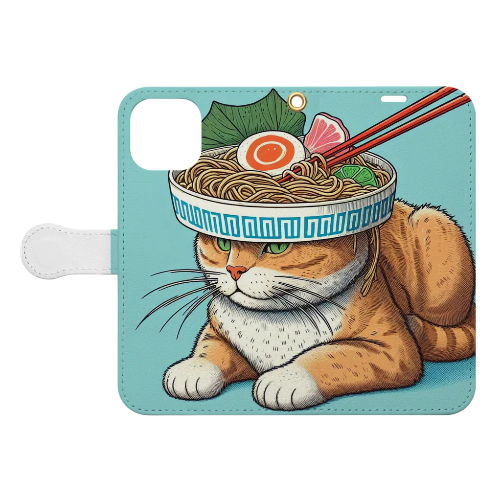 ベルギービールバー麦酒本舗公式グッズのラーメン猫 Book-Style Smartphone Case:Opened (outside)