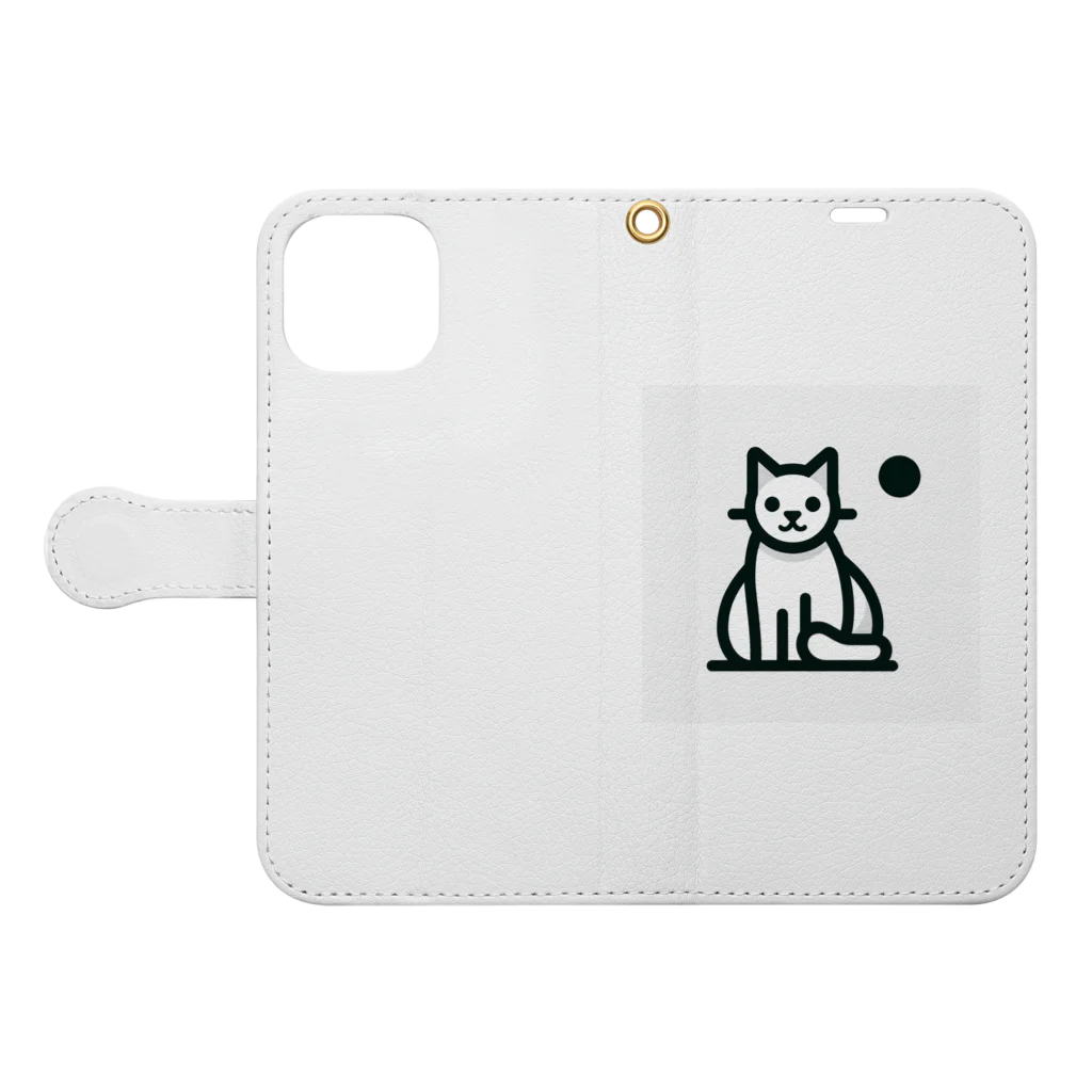 hikoの店のこの魅力的なモノクロキャットイラストは、猫好きの皆さんにぴったりです！ Book-Style Smartphone Case:Opened (outside)