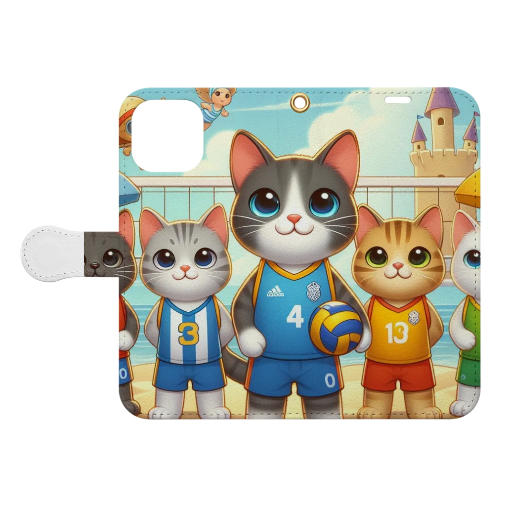 【volleyball online】の猫好きのみなさん必見！愛らしい猫のバレーボールグッズ Book-Style Smartphone Case:Opened (outside)