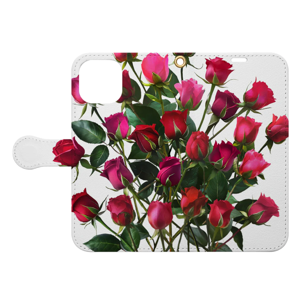 24_Redpink  visual calendarのRedpink 26 Roses 手帳型スマホケースを開いた場合(外側)