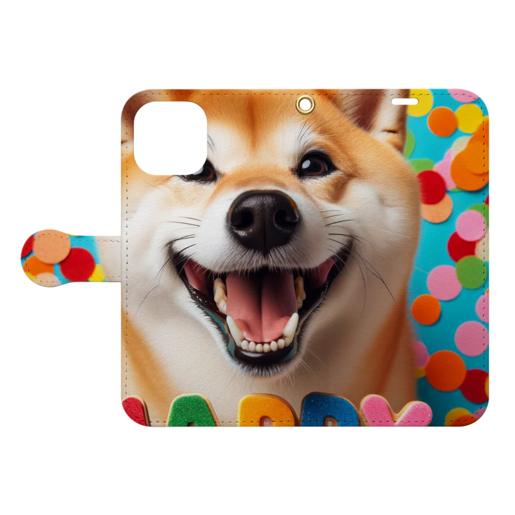 ANTARESの今日もハッピーな柴犬 Book-Style Smartphone Case:Opened (outside)