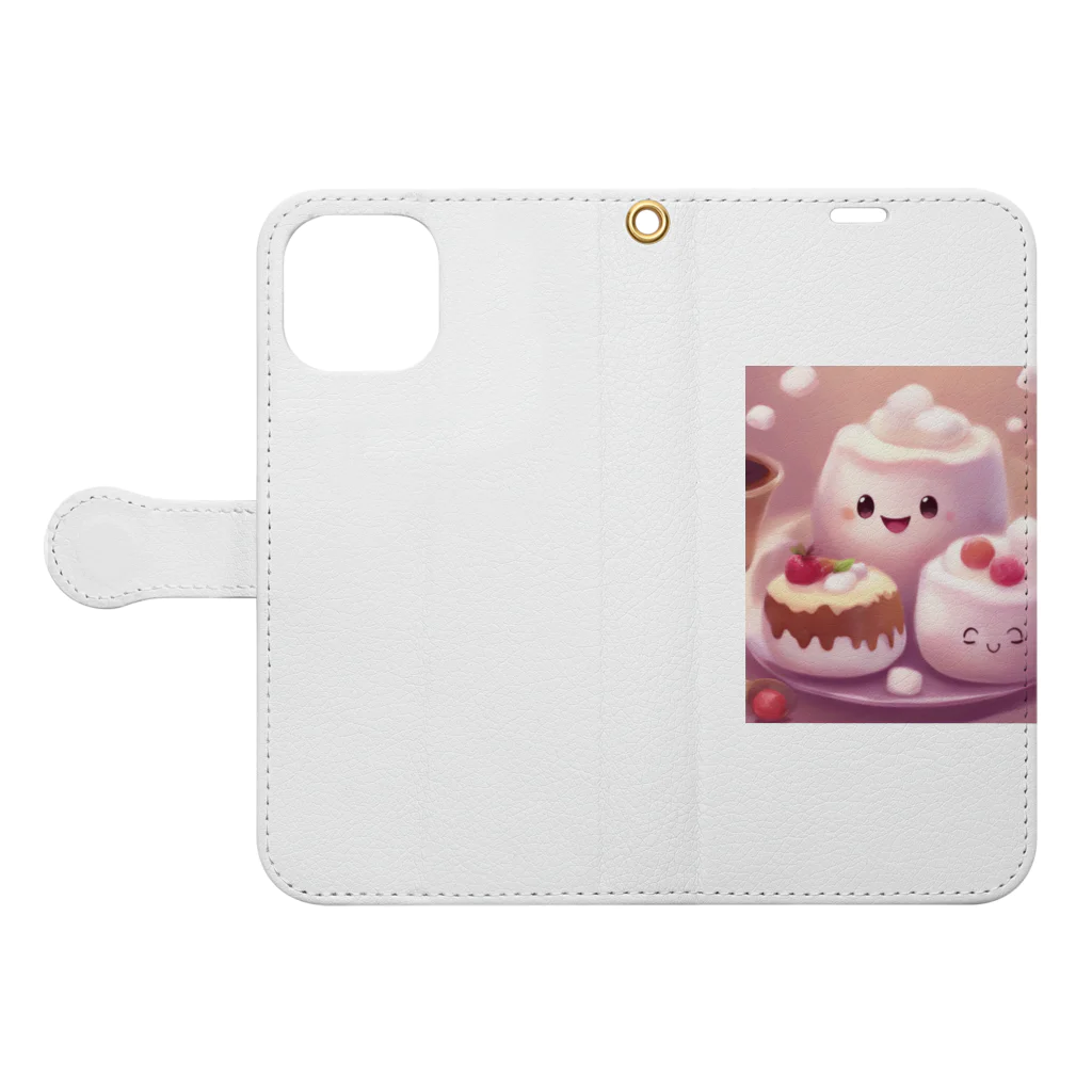 amxafukのふわふわマシュマロかわいいプリン Book-Style Smartphone Case:Opened (outside)