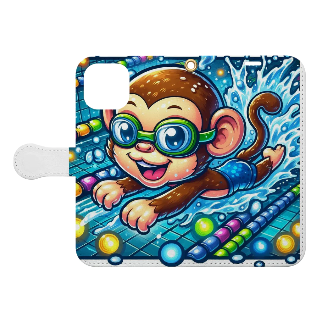 アニマルキャラクターショップのSwimming monkey Book-Style Smartphone Case:Opened (outside)