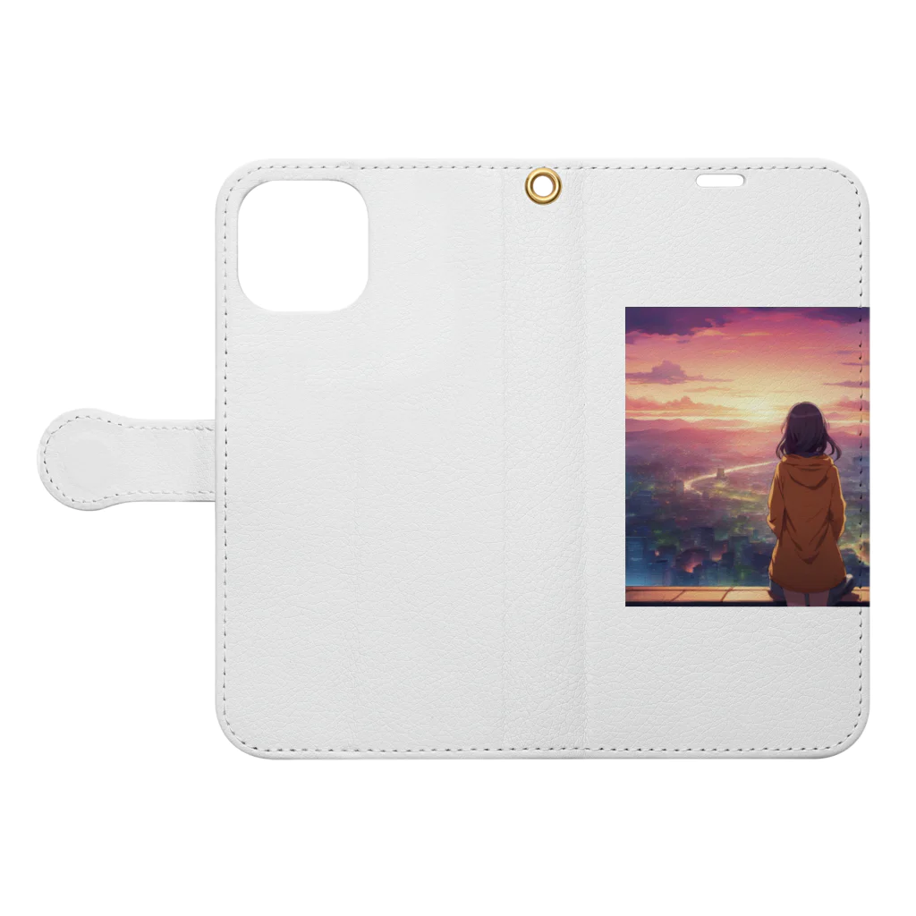 241028mada-mumeinadezaina-の女性の後ろ姿 Book-Style Smartphone Case:Opened (outside)