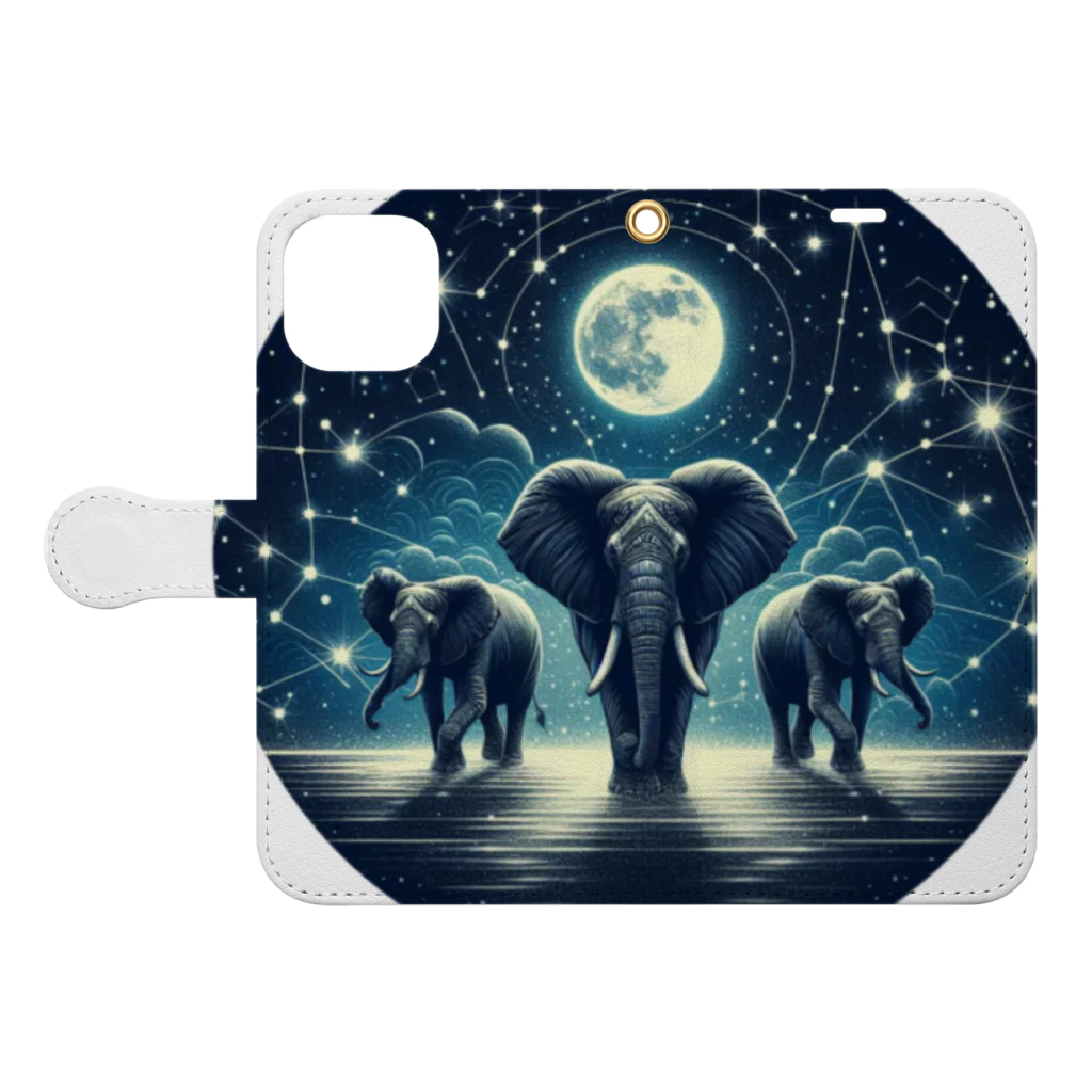 FUMYのNight  Elephant Symphonic 手帳型スマホケースを開いた場合(外側)