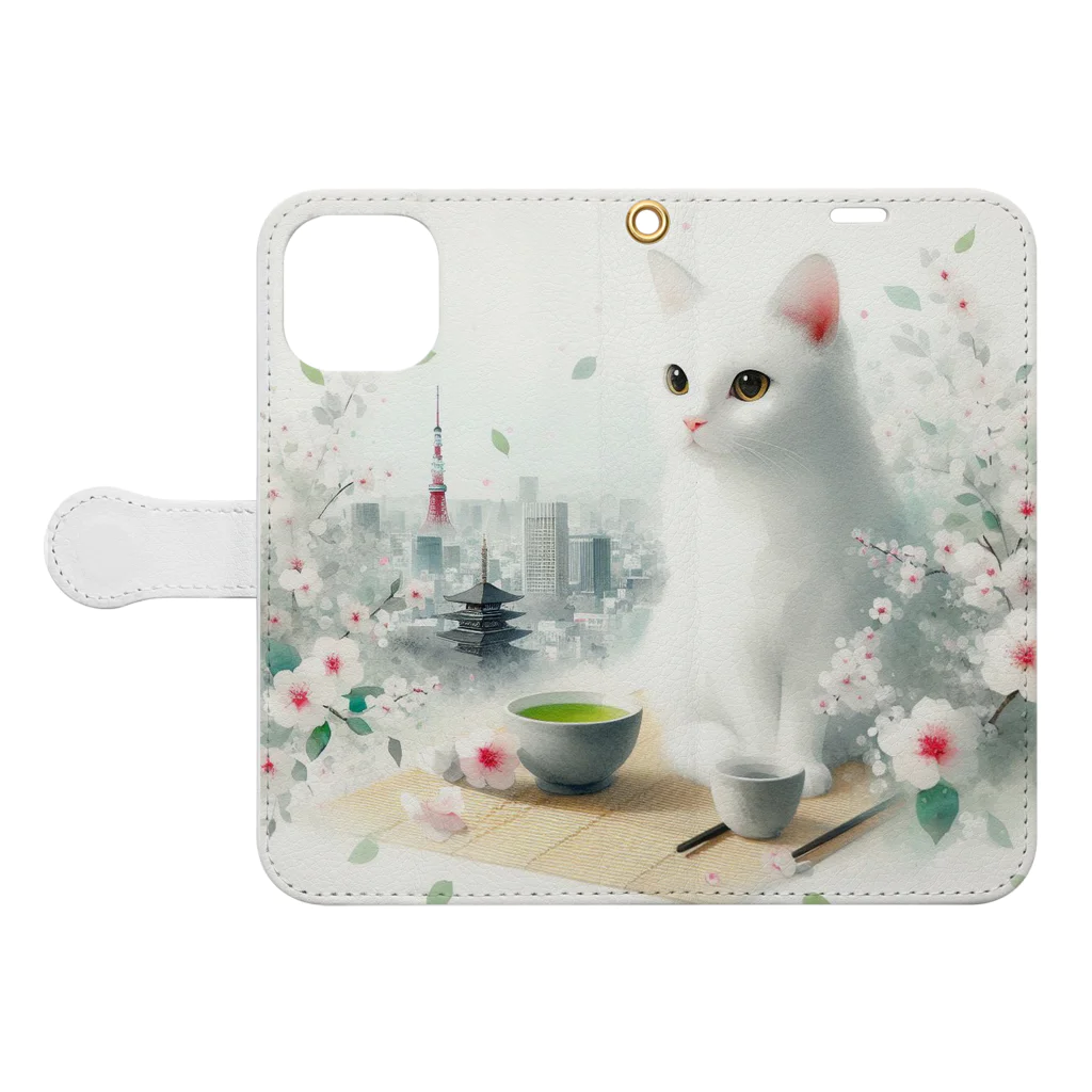 Patroの東京と猫 Book-Style Smartphone Case:Opened (outside)