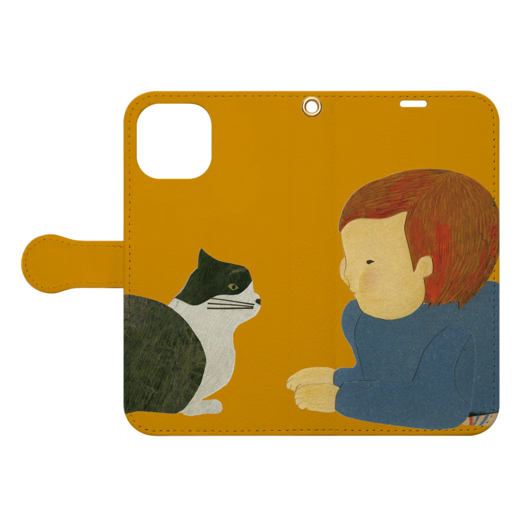 toteoのちいさな女の子と猫 Book-Style Smartphone Case:Opened (outside)