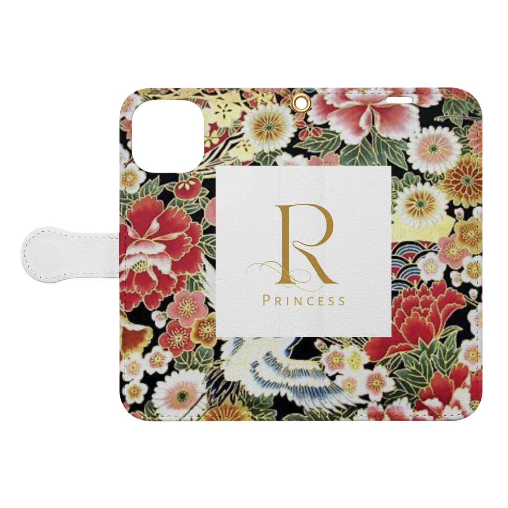 ROYAL Princessの和洋融合デザインシリーズ（黒） Book-Style Smartphone Case:Opened (outside)