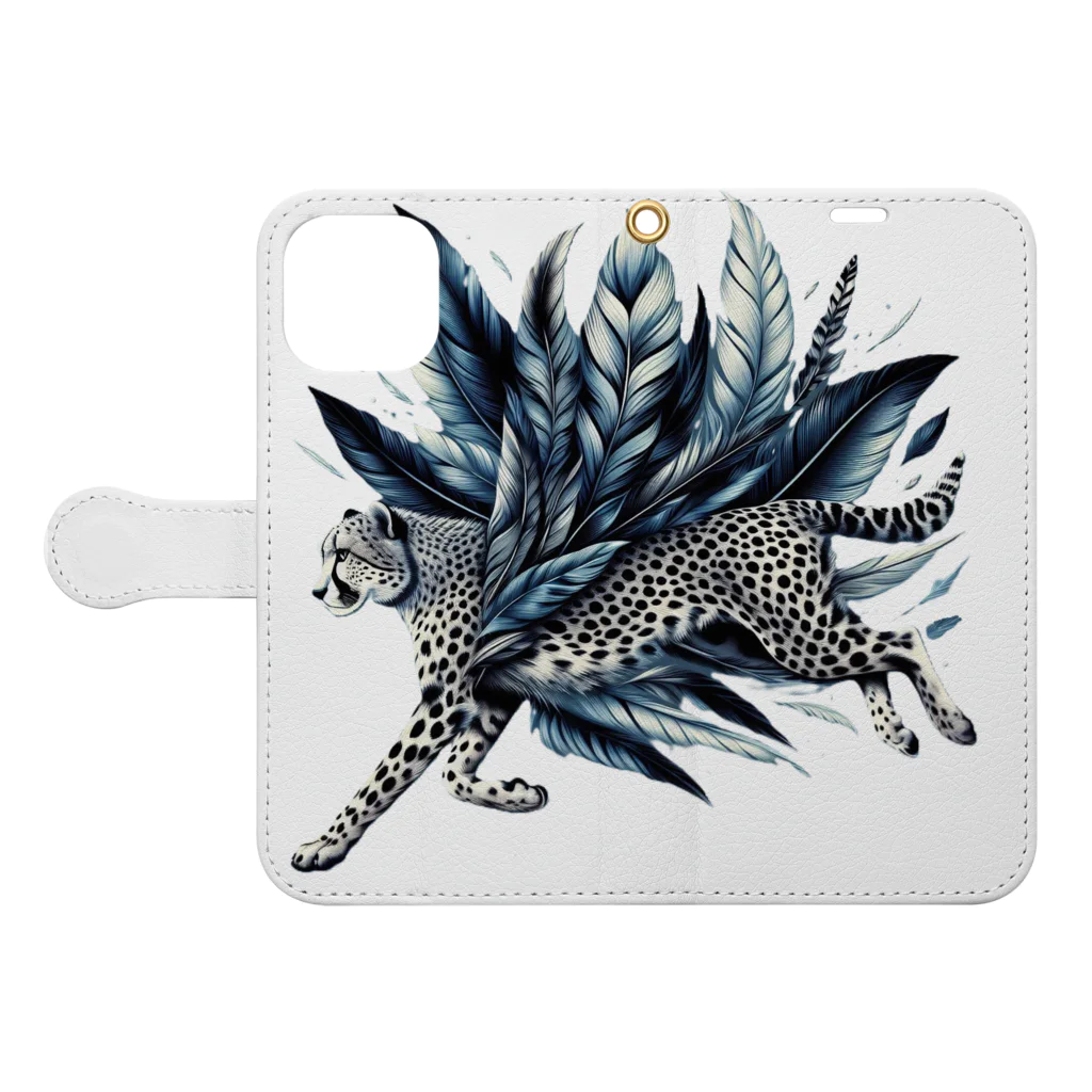 FUMYのフェザーランナーcheetah Book-Style Smartphone Case:Opened (outside)