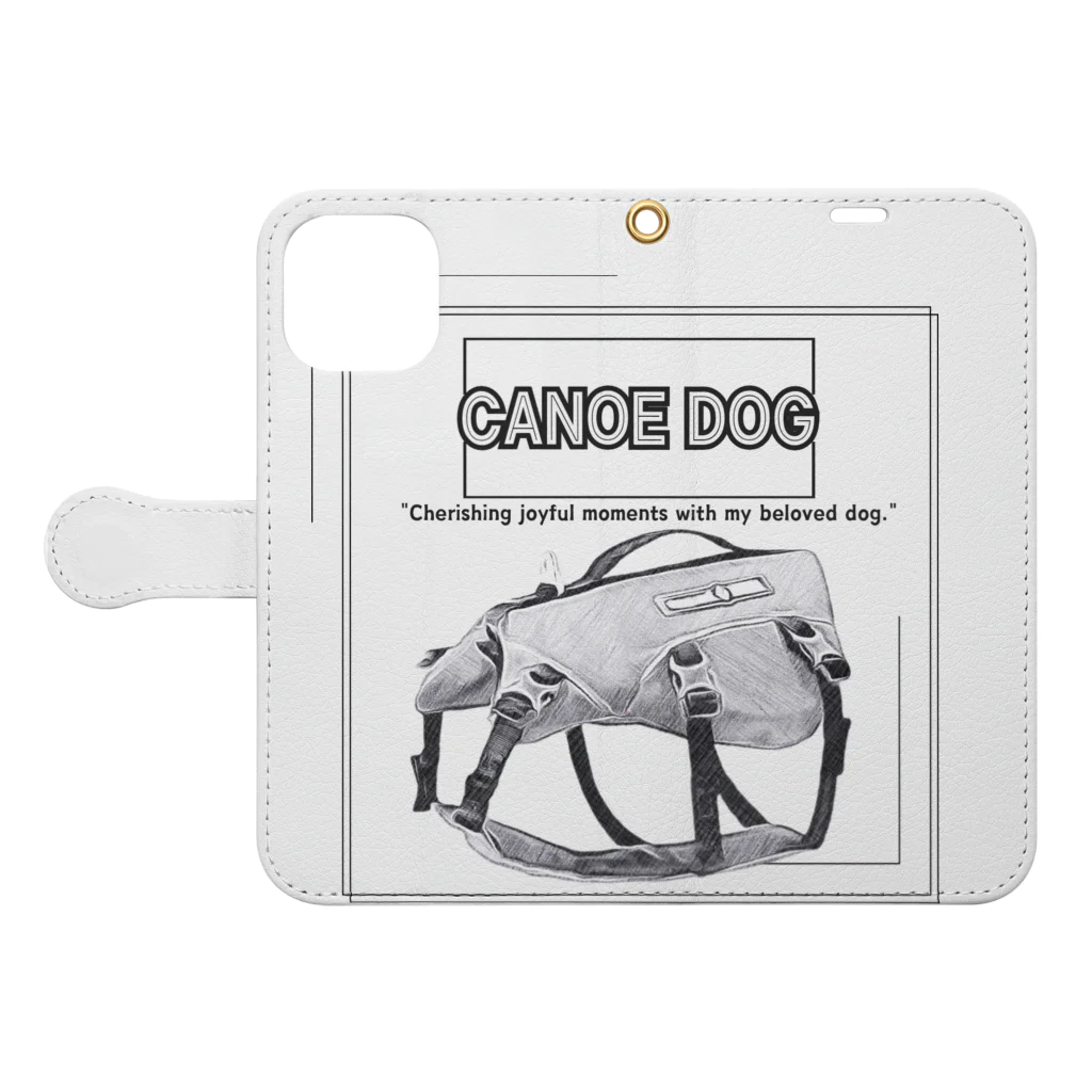 rokkakukikakuのCANOE　DOG　ライフジャケット 手帳型スマホケースを開いた場合(外側)
