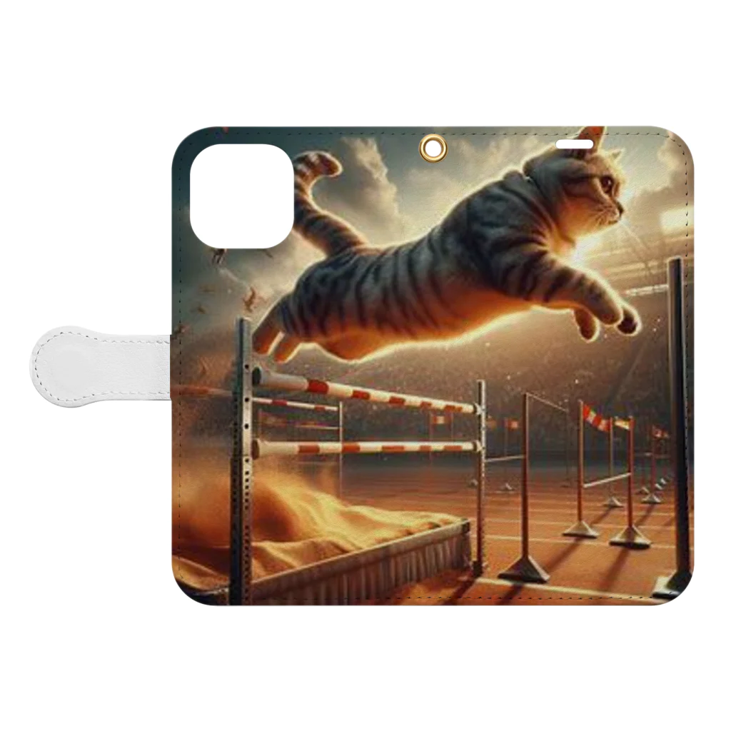 猫は癒やしの猫とハードル Book-Style Smartphone Case:Opened (outside)