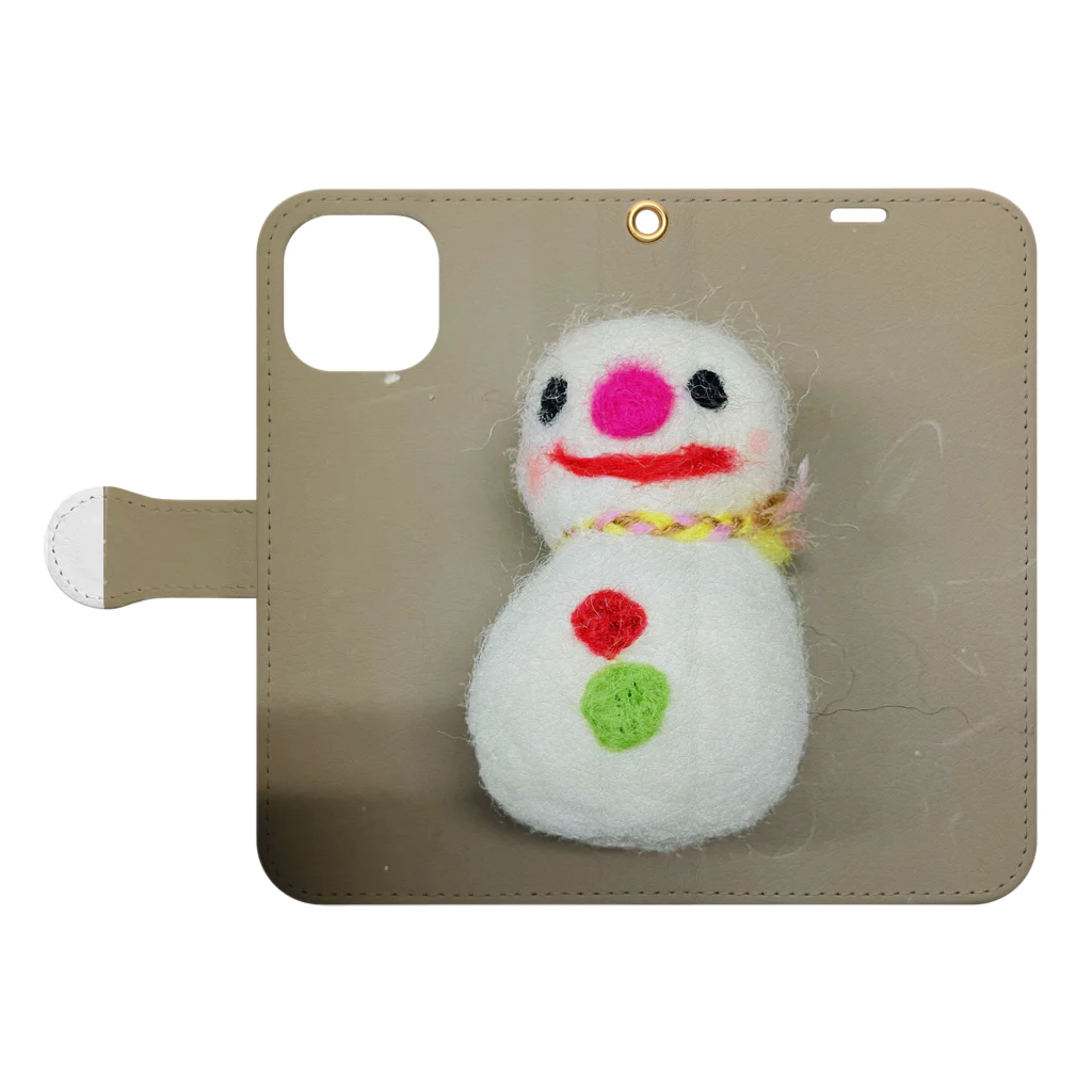 ポメラニアンのアリスくんの雪だるまの東海さん Book-Style Smartphone Case:Opened (outside)