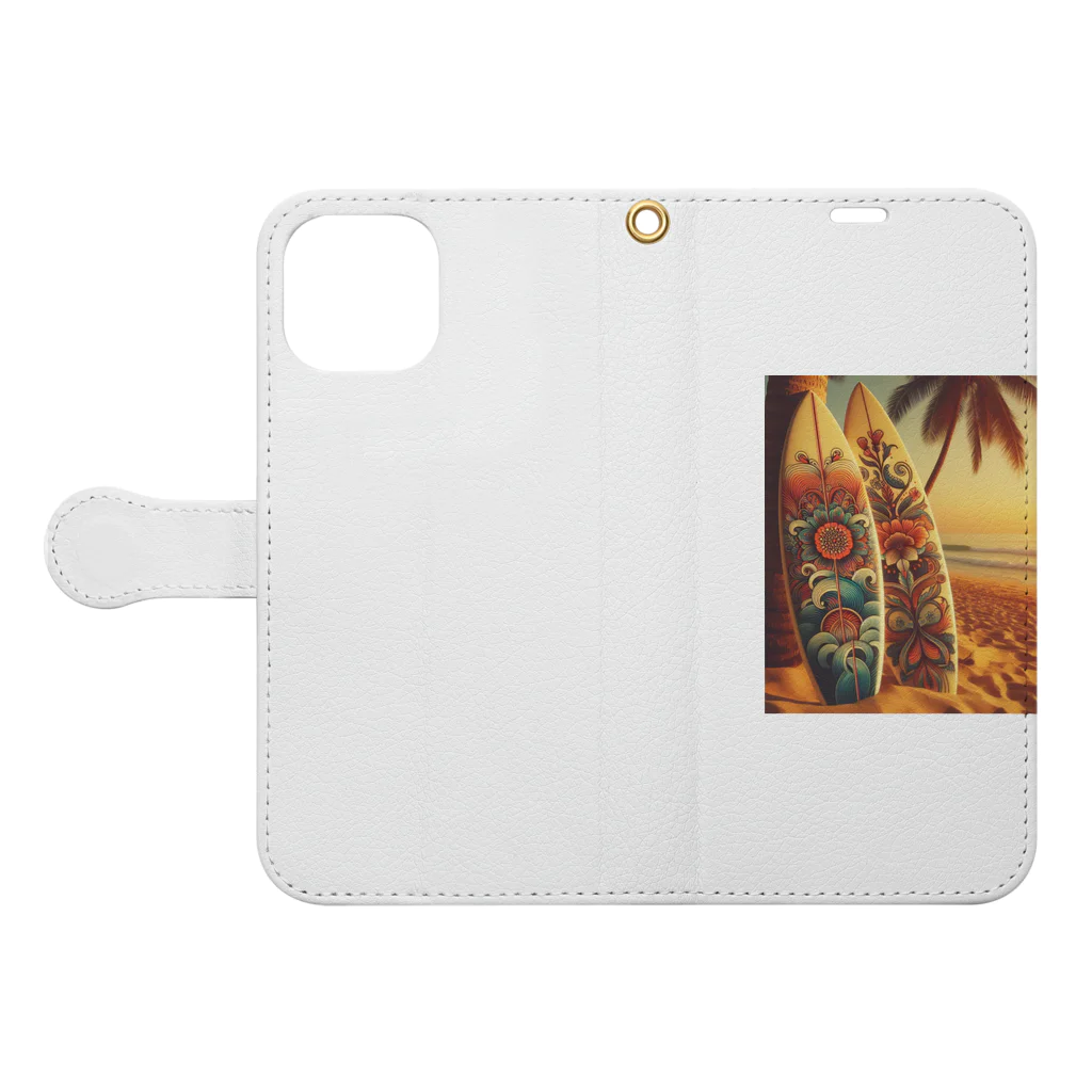 Lovers-chapelのレトロサーフボード Book-Style Smartphone Case:Opened (outside)