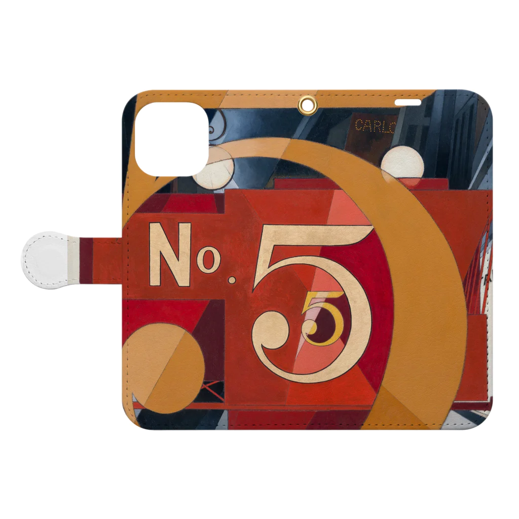 パブリックドメインさんのチャールズ・デムス charles demuth No5 金のNo.5 手帳型スマホケースを開いた場合(外側)