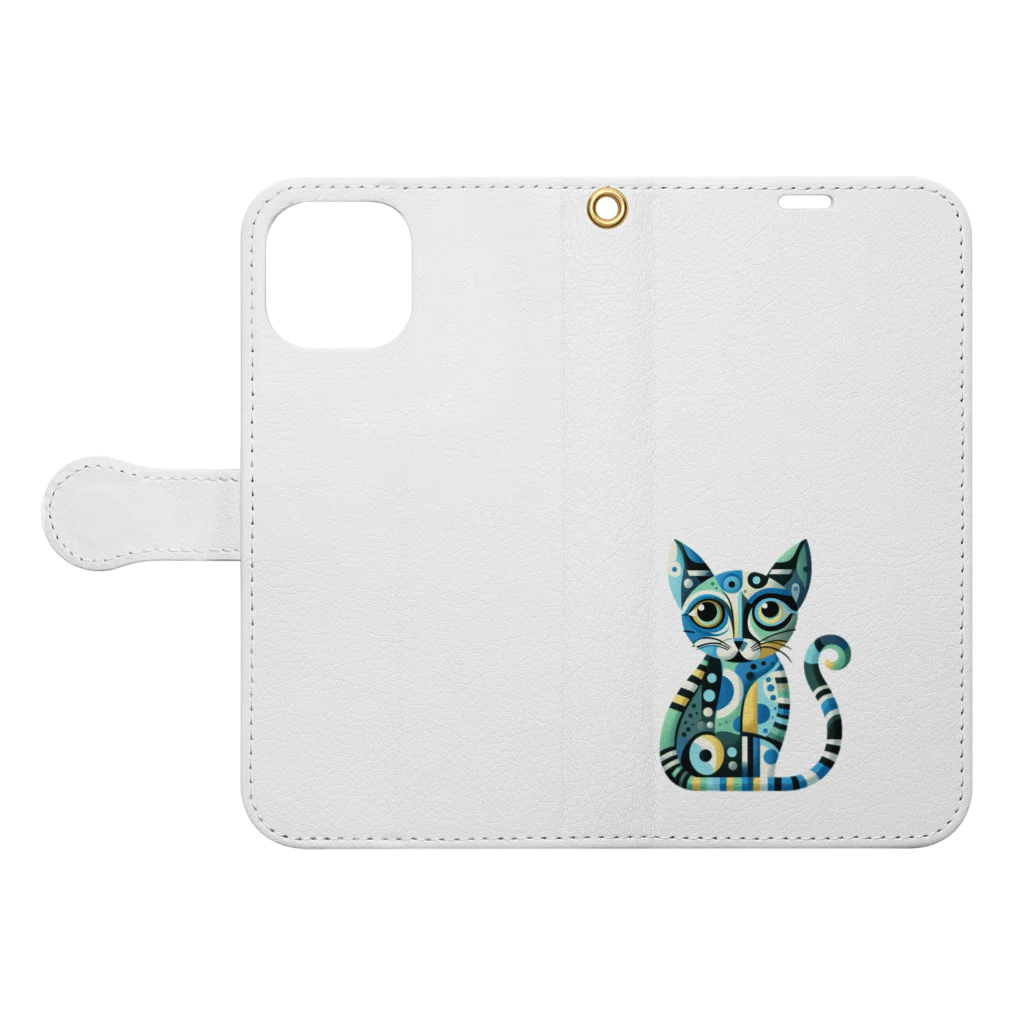 大人かわいい動物の世界のカラフル猫 Book-Style Smartphone Case:Opened (outside)