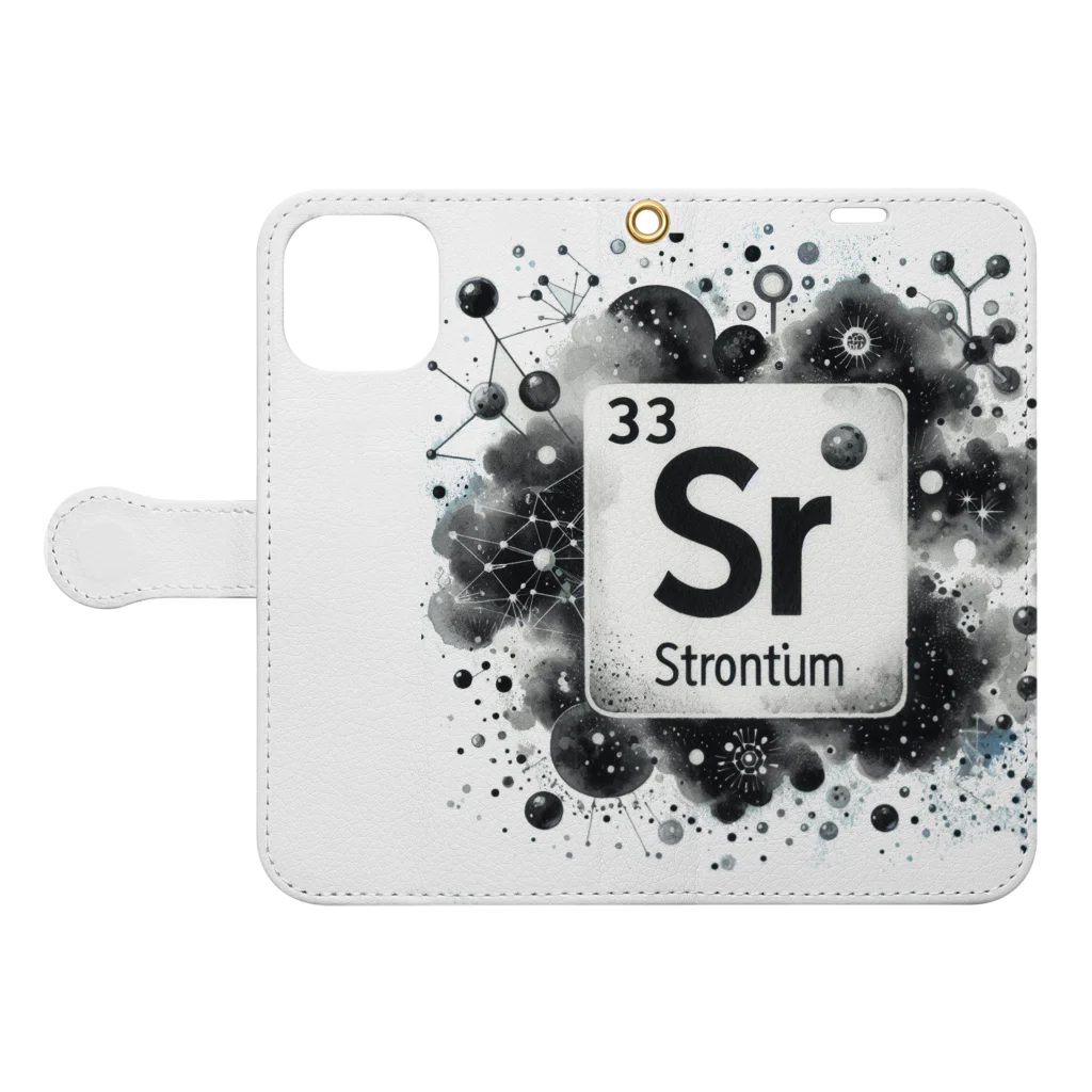 science closet（科学×ファッション）の元素シリーズ　~ストロンチウム Sr~ Book-Style Smartphone Case:Opened (outside)