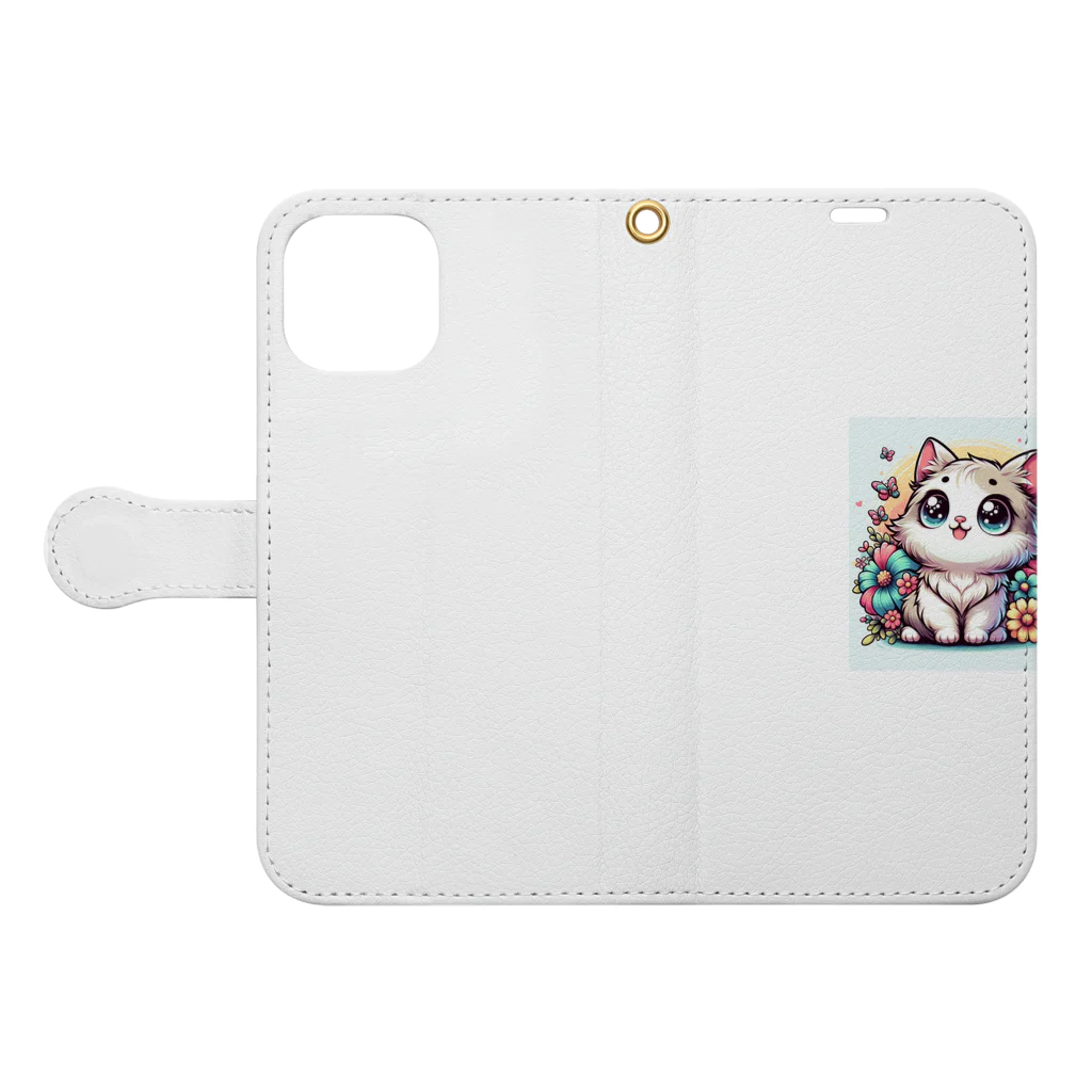 cc-akの可愛いいねこが目を輝かせています！ Book-Style Smartphone Case:Opened (outside)